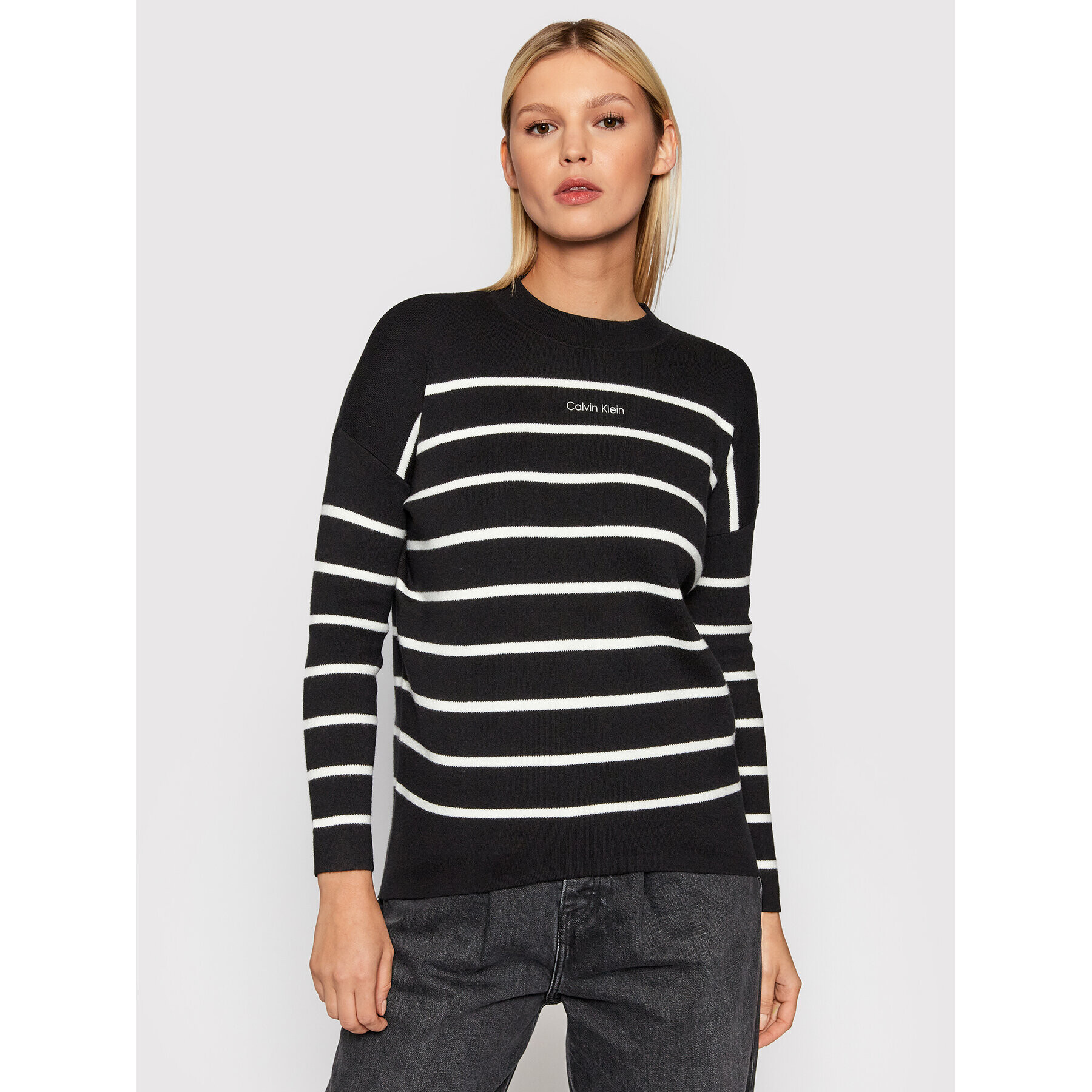 Calvin Klein Пуловер Stripe K20K202885 Черен Relaxed Fit - Pepit.bg