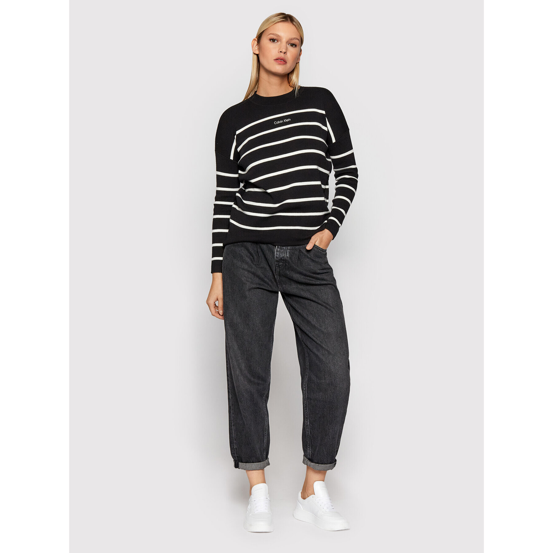 Calvin Klein Пуловер Stripe K20K202885 Черен Relaxed Fit - Pepit.bg