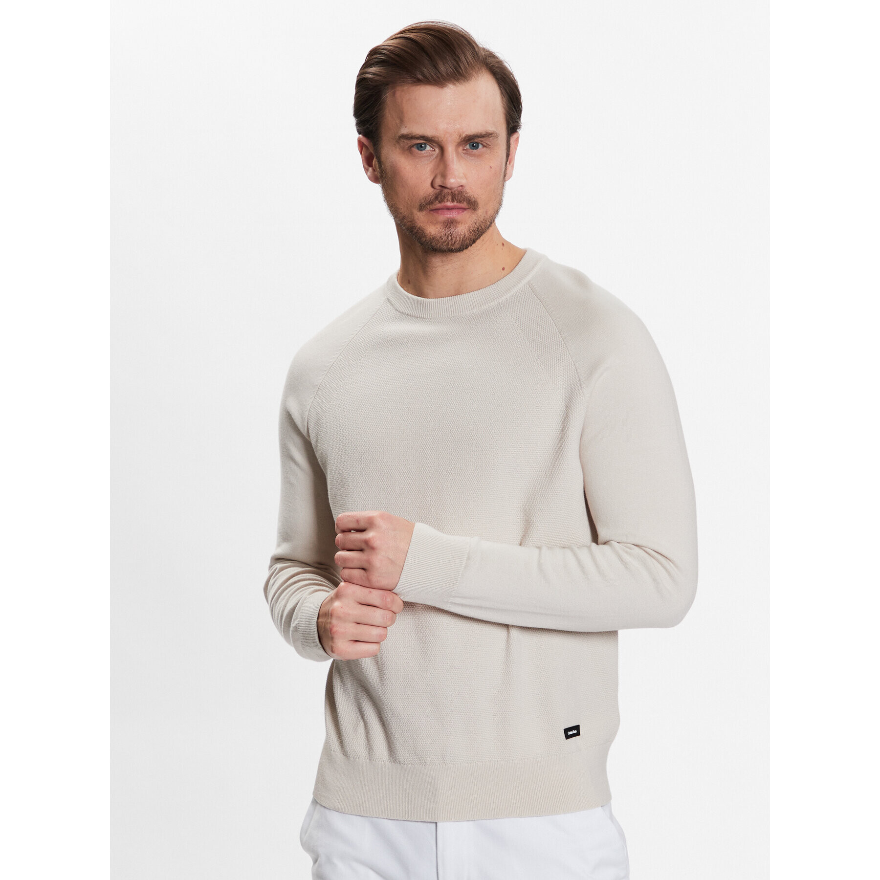 Calvin Klein Пуловер Structure Cn Sweater K10K111012 Бежов Regular Fit - Pepit.bg