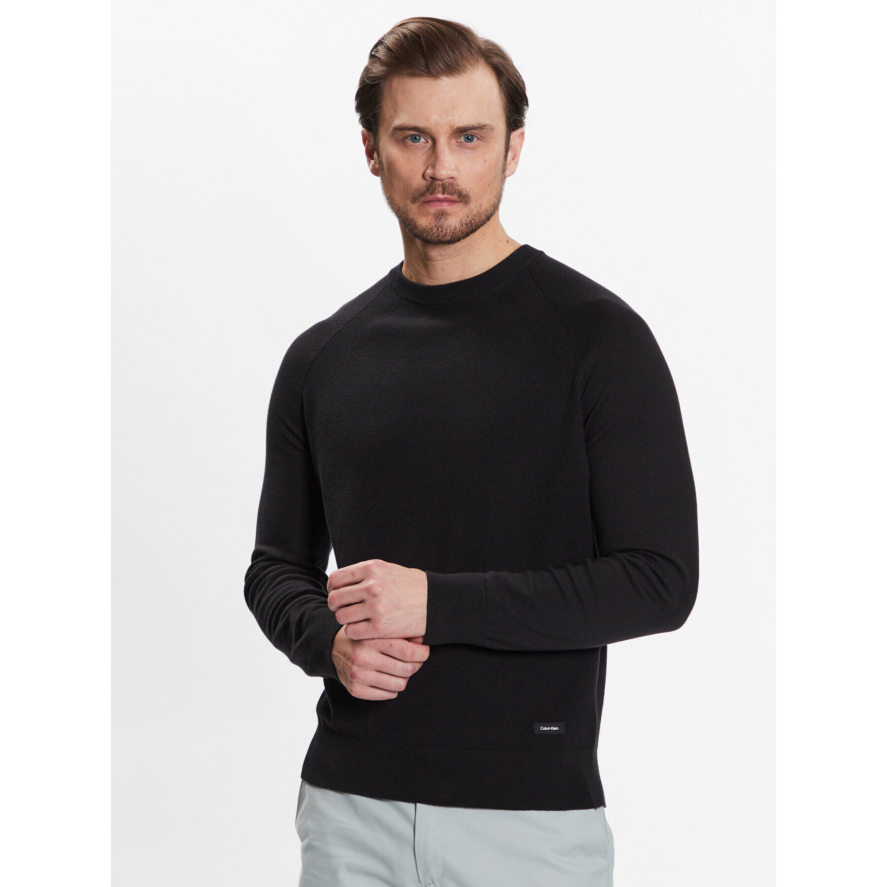 Calvin Klein Пуловер Structure Cn Sweater K10K111012 Черен Regular Fit - Pepit.bg