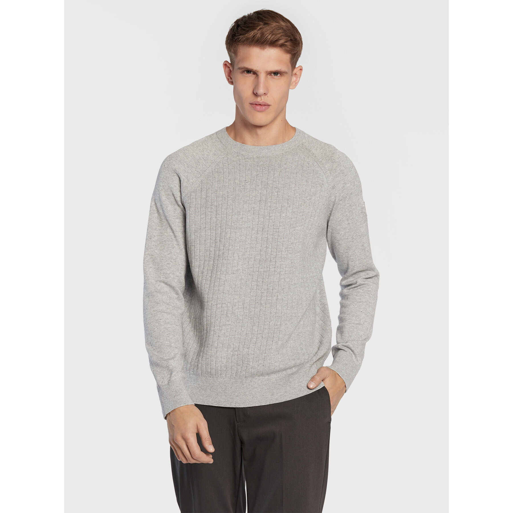 Calvin Klein Пуловер Structure K10K110412 Сив Regular Fit - Pepit.bg