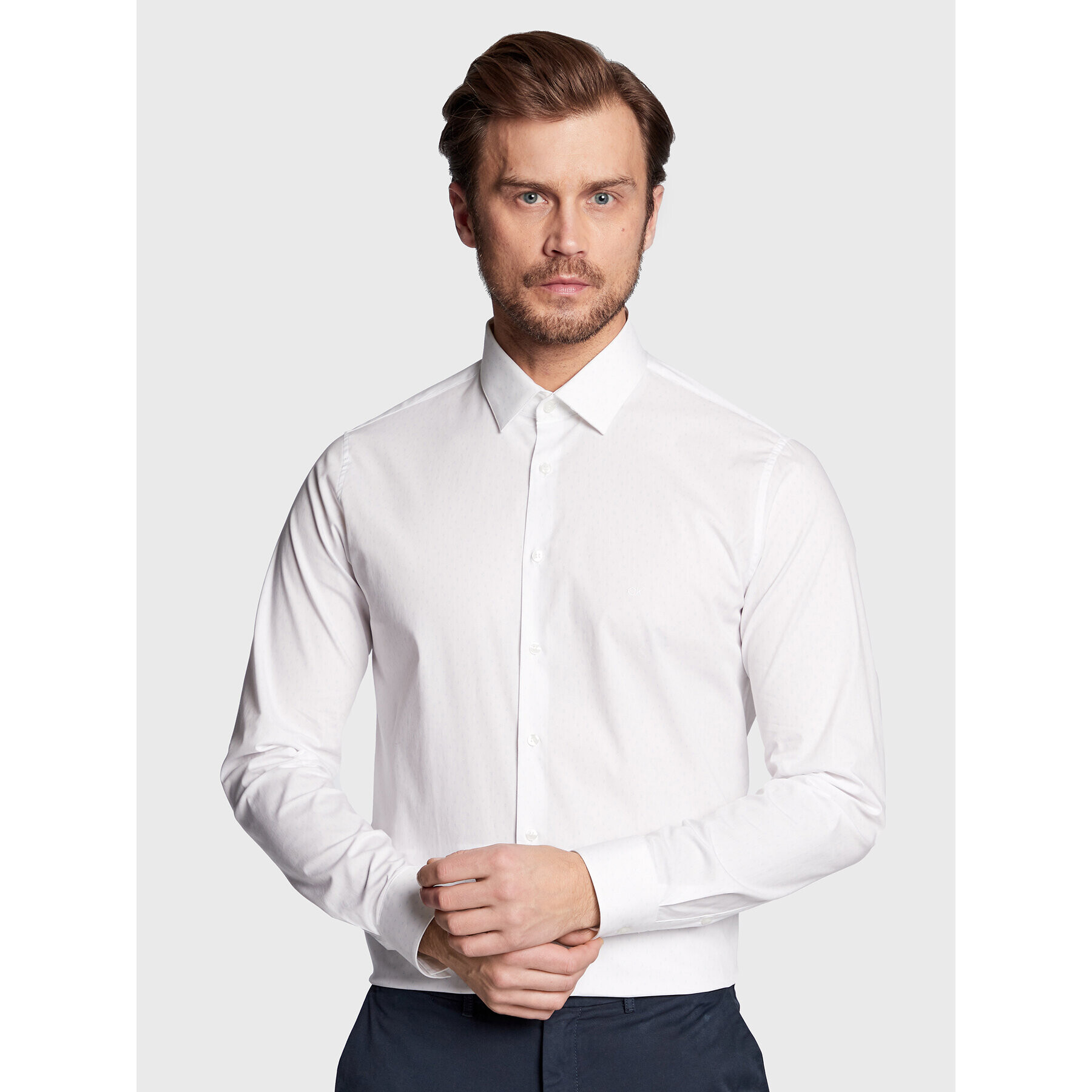 Calvin Klein Риза Dash Print K10K110935 Бял Slim Fit - Pepit.bg