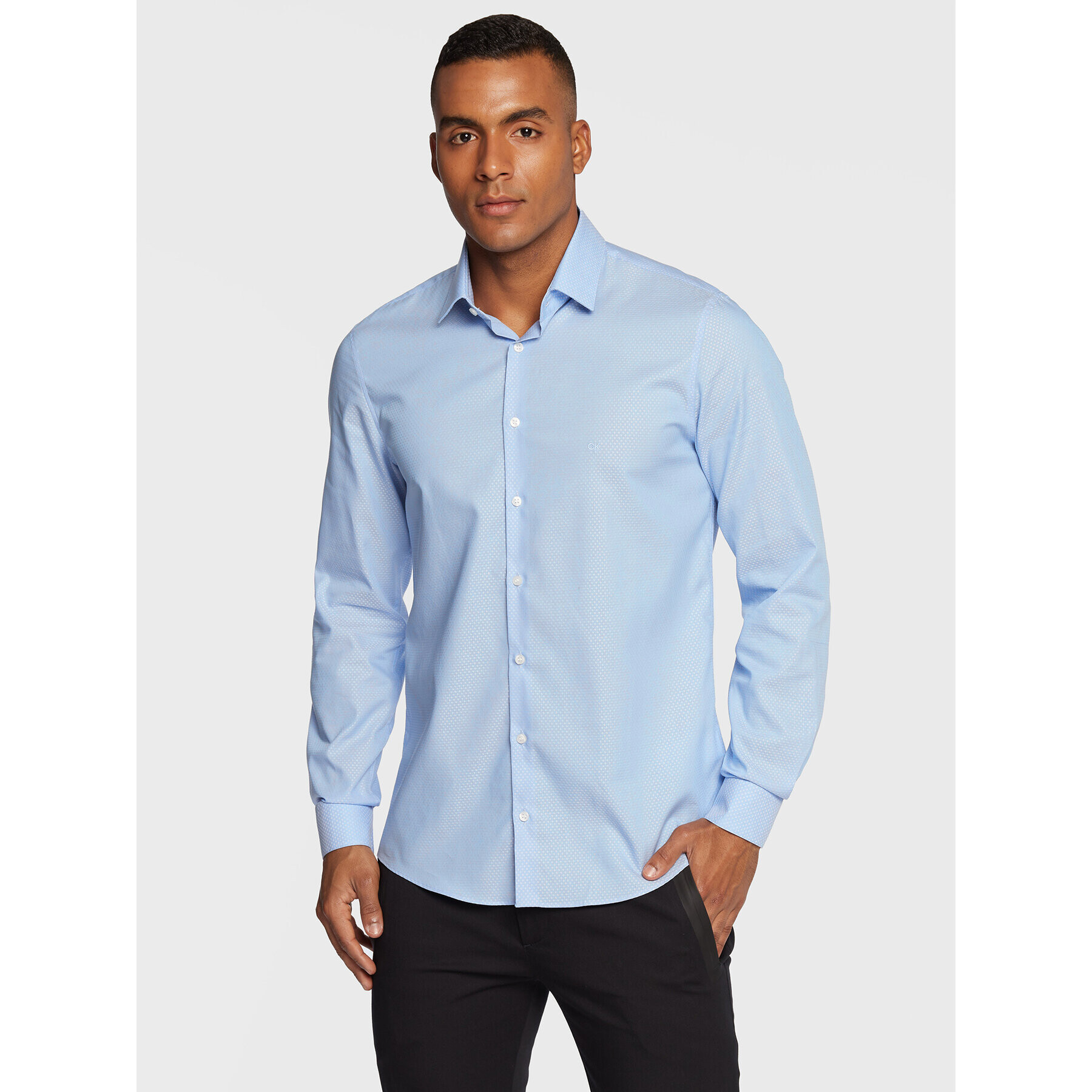 Calvin Klein Риза Dobby K10K109826 Син Slim Fit - Pepit.bg