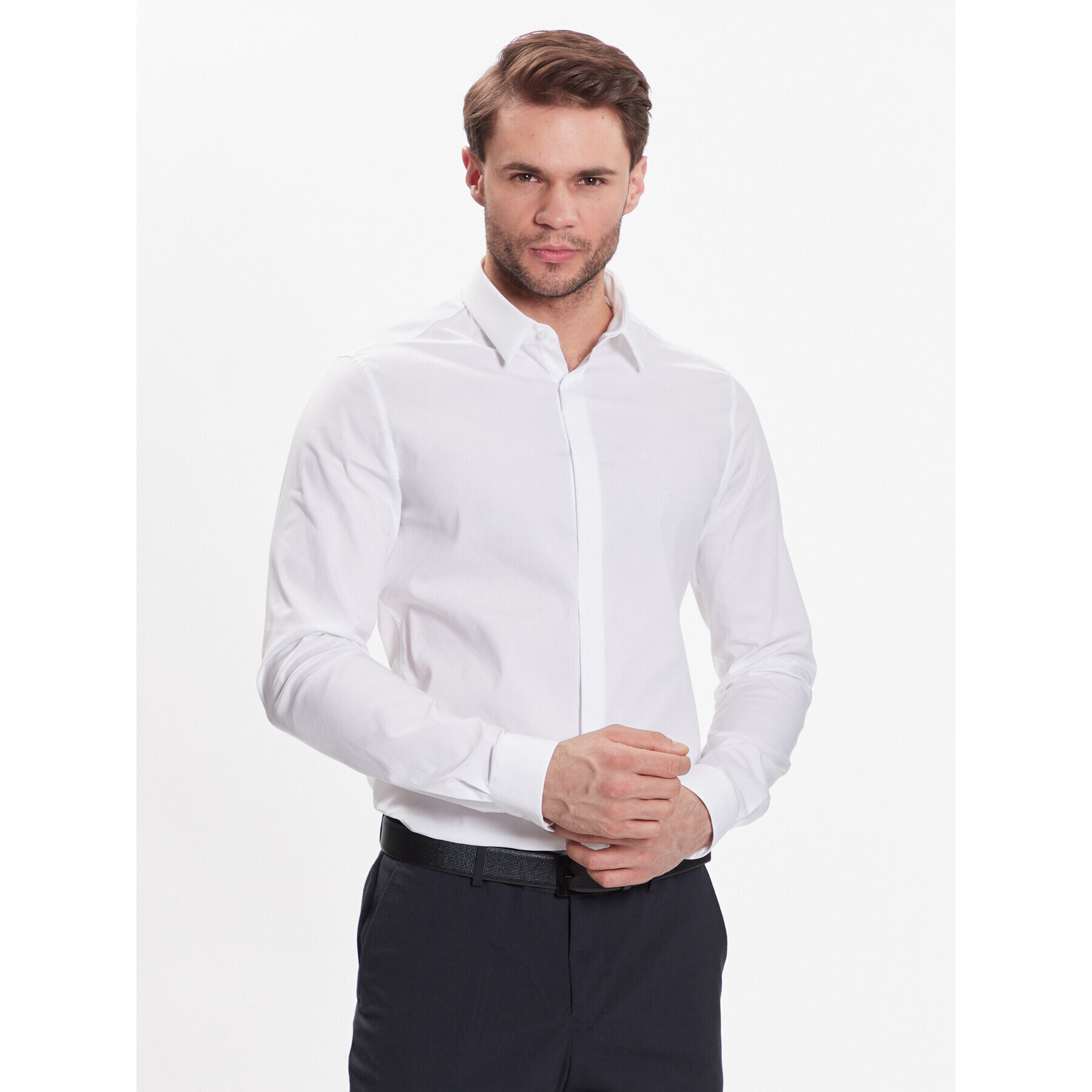 Calvin Klein Риза Hidden K10K109891 Бял Extra Slim Fit - Pepit.bg