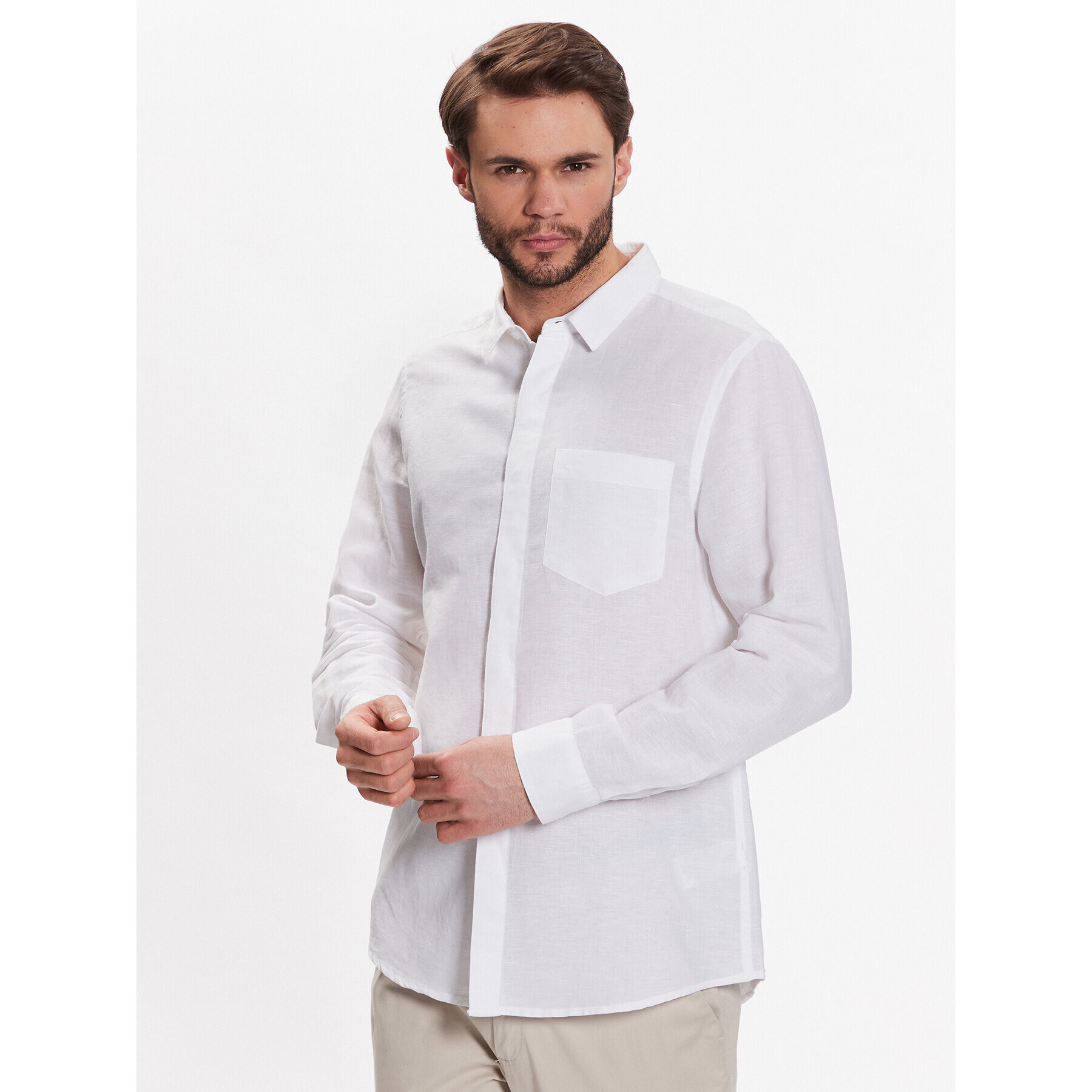 Calvin Klein Риза K10K108664 Бял Regular Fit - Pepit.bg
