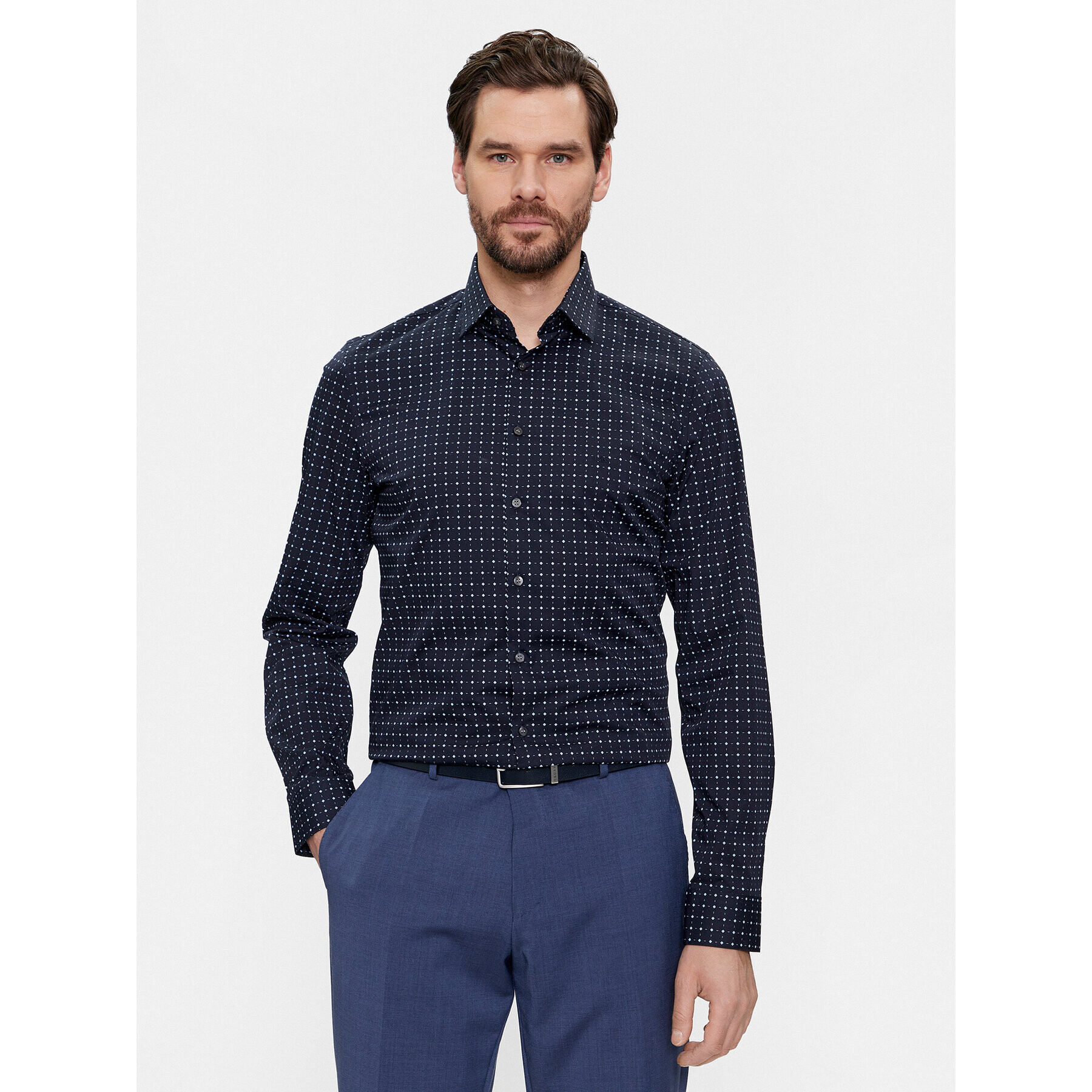 Calvin Klein Риза K10K112091 Тъмносин Slim Fit - Pepit.bg