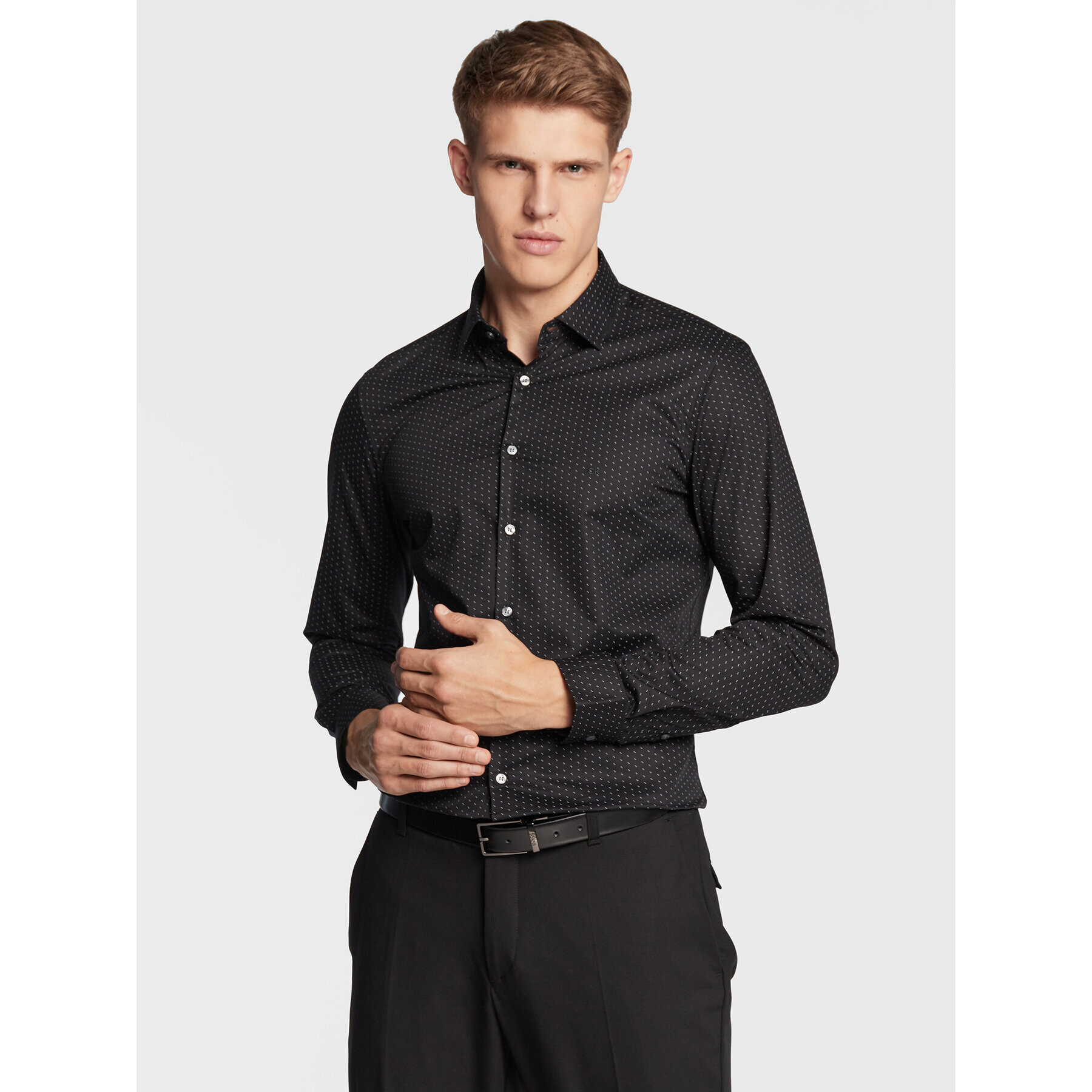 Calvin Klein Риза Minimal Dot K10K110564 Черен Slim Fit - Pepit.bg
