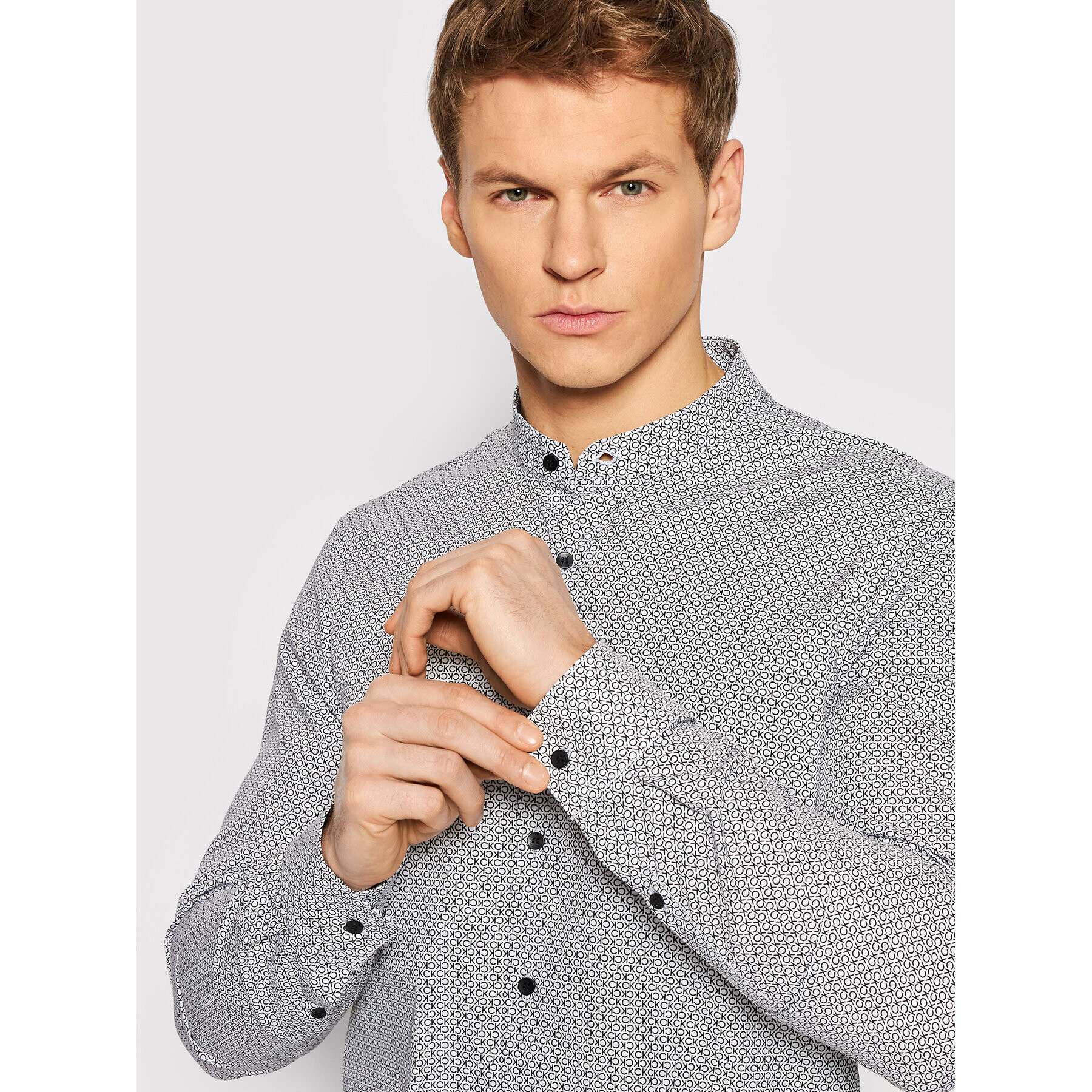 Calvin Klein Риза Monogram Print K10K108417 Сив Slim Fit - Pepit.bg