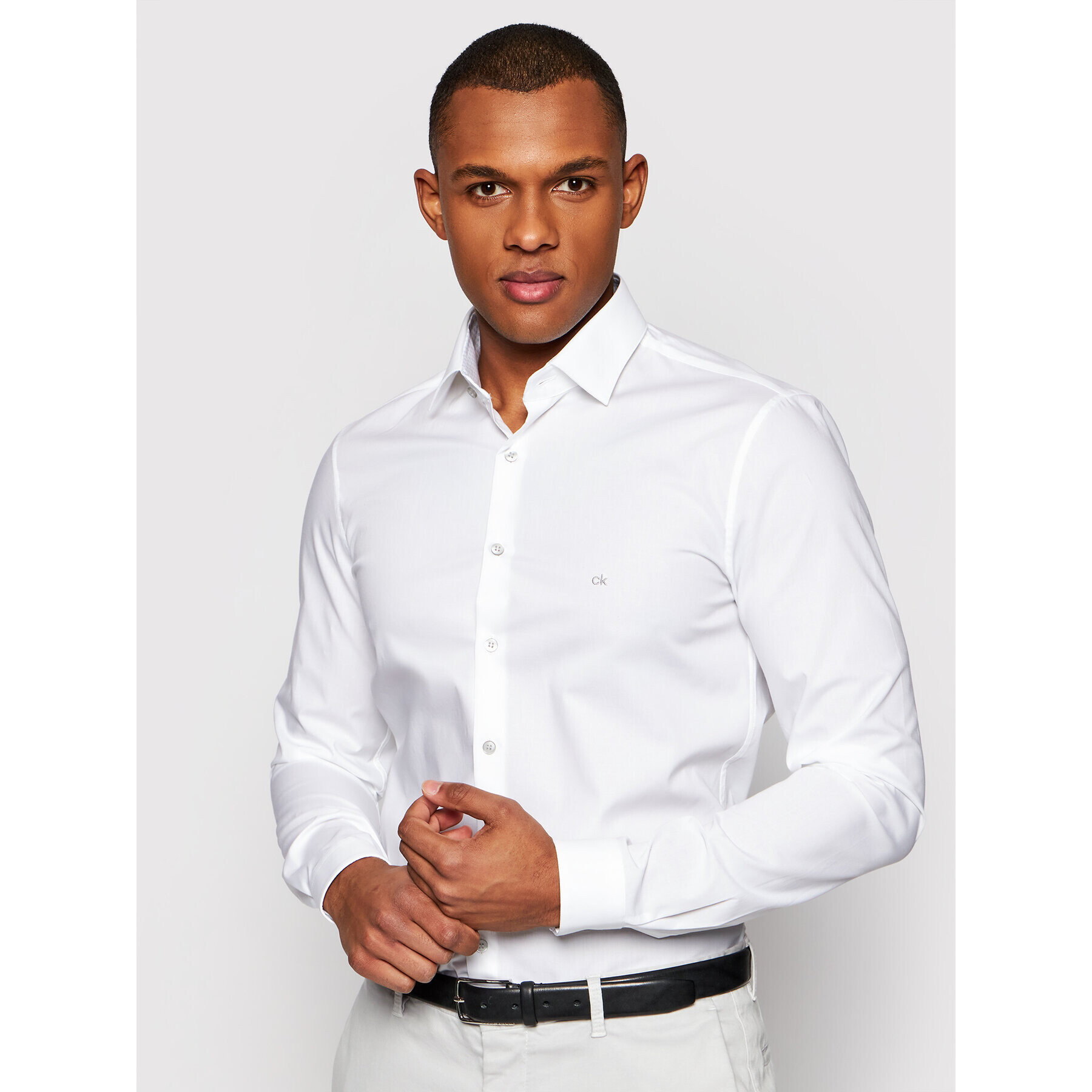 Calvin Klein Риза Poplin Contrast K10K106917 Бял Extra Slim Fit - Pepit.bg