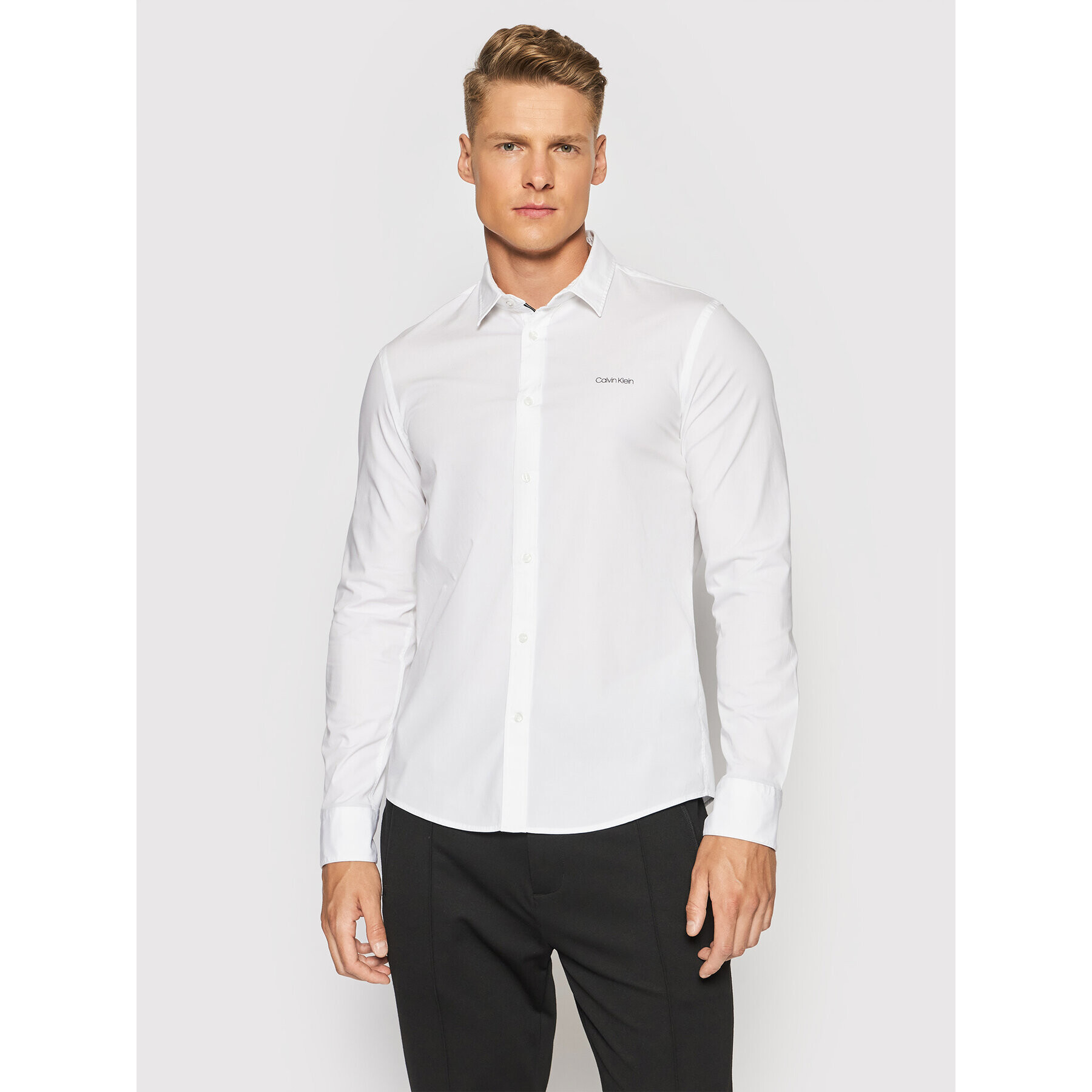 Calvin Klein Риза Poplin K10K107783 Бял Slim Fit - Pepit.bg