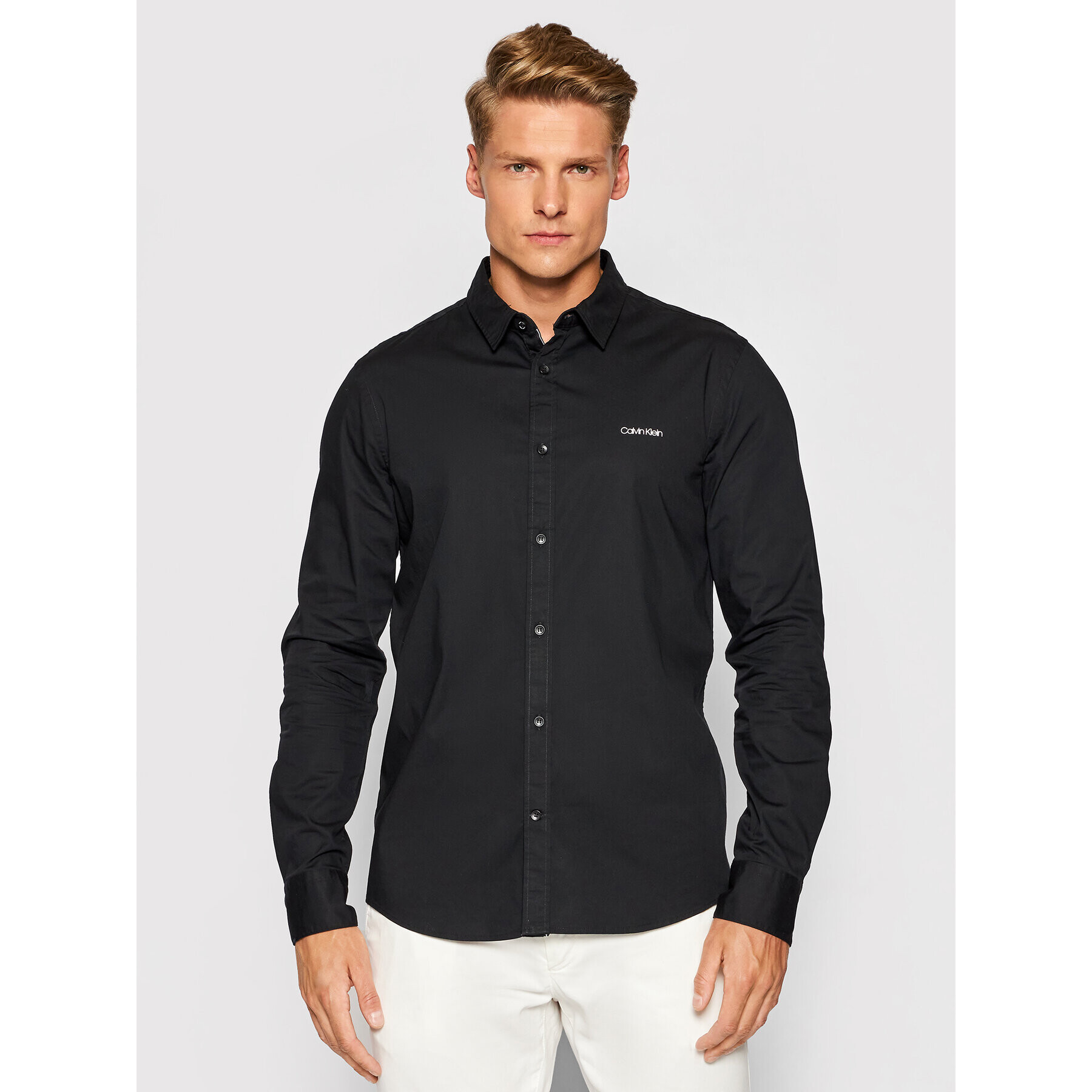 Calvin Klein Риза Poplin K10K107783 Черен Slim Fit - Pepit.bg