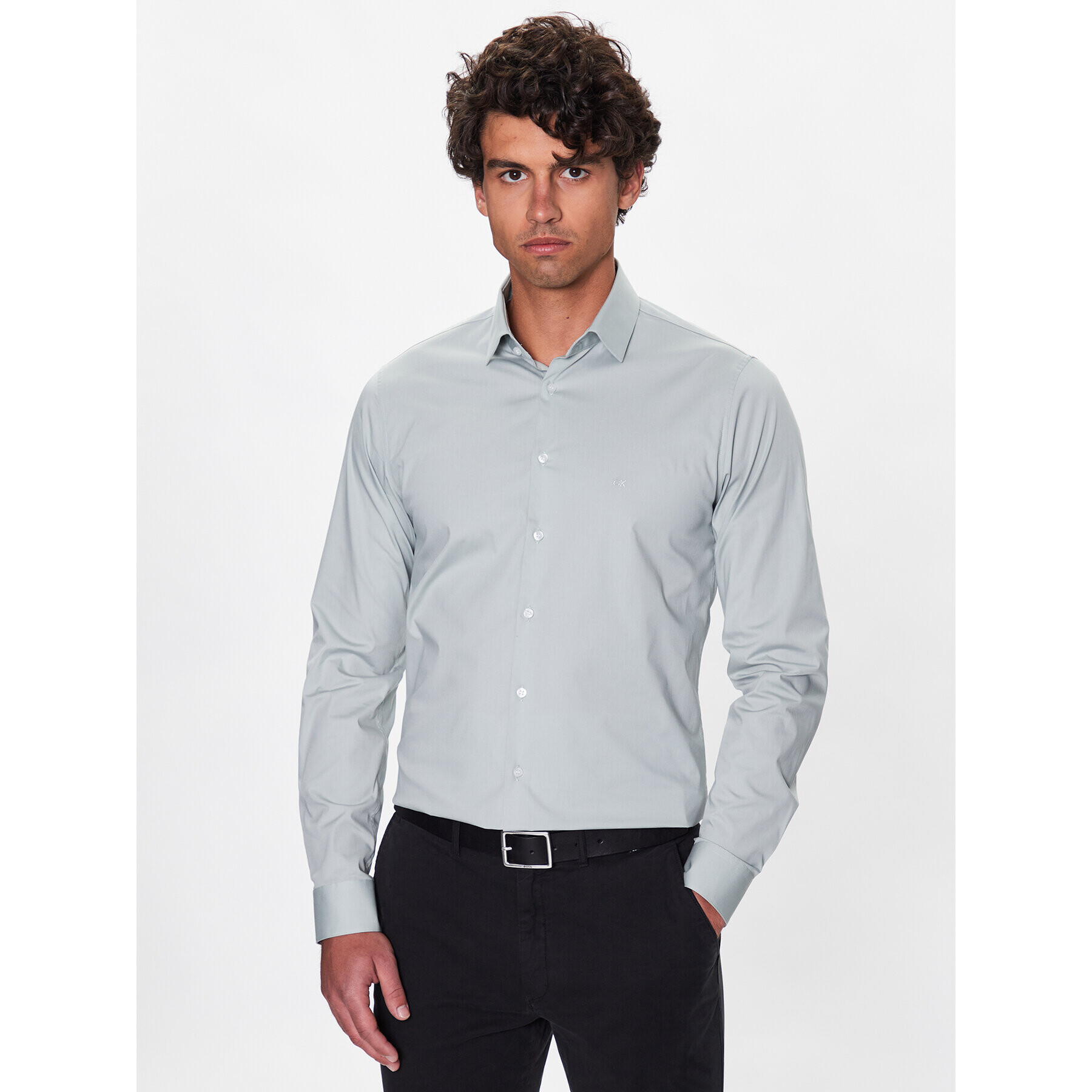 Calvin Klein Риза Poplin K10K108229 Зелен Slim Fit - Pepit.bg