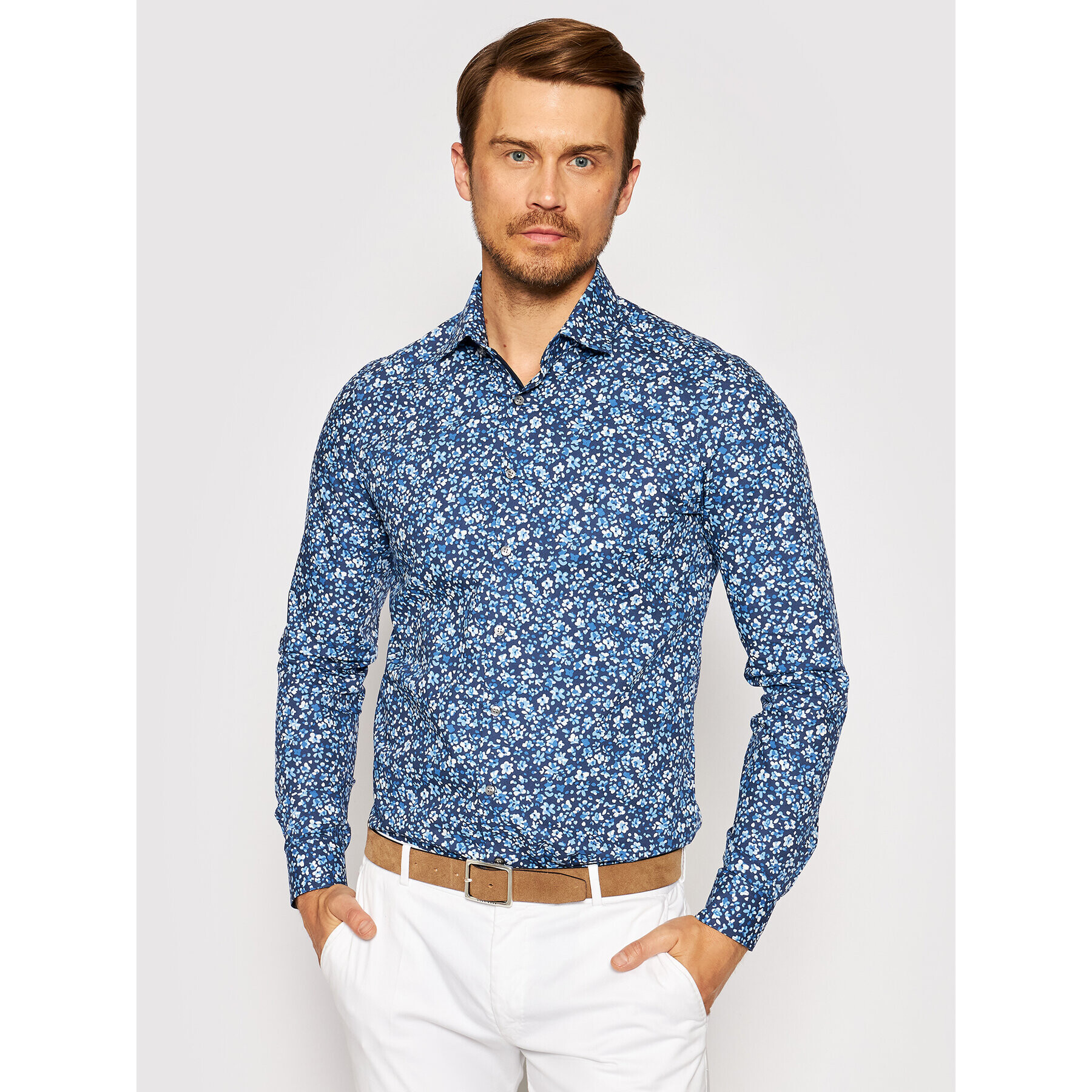 Calvin Klein Риза Printed Contrast K10K107399 Син Slim Fit - Pepit.bg