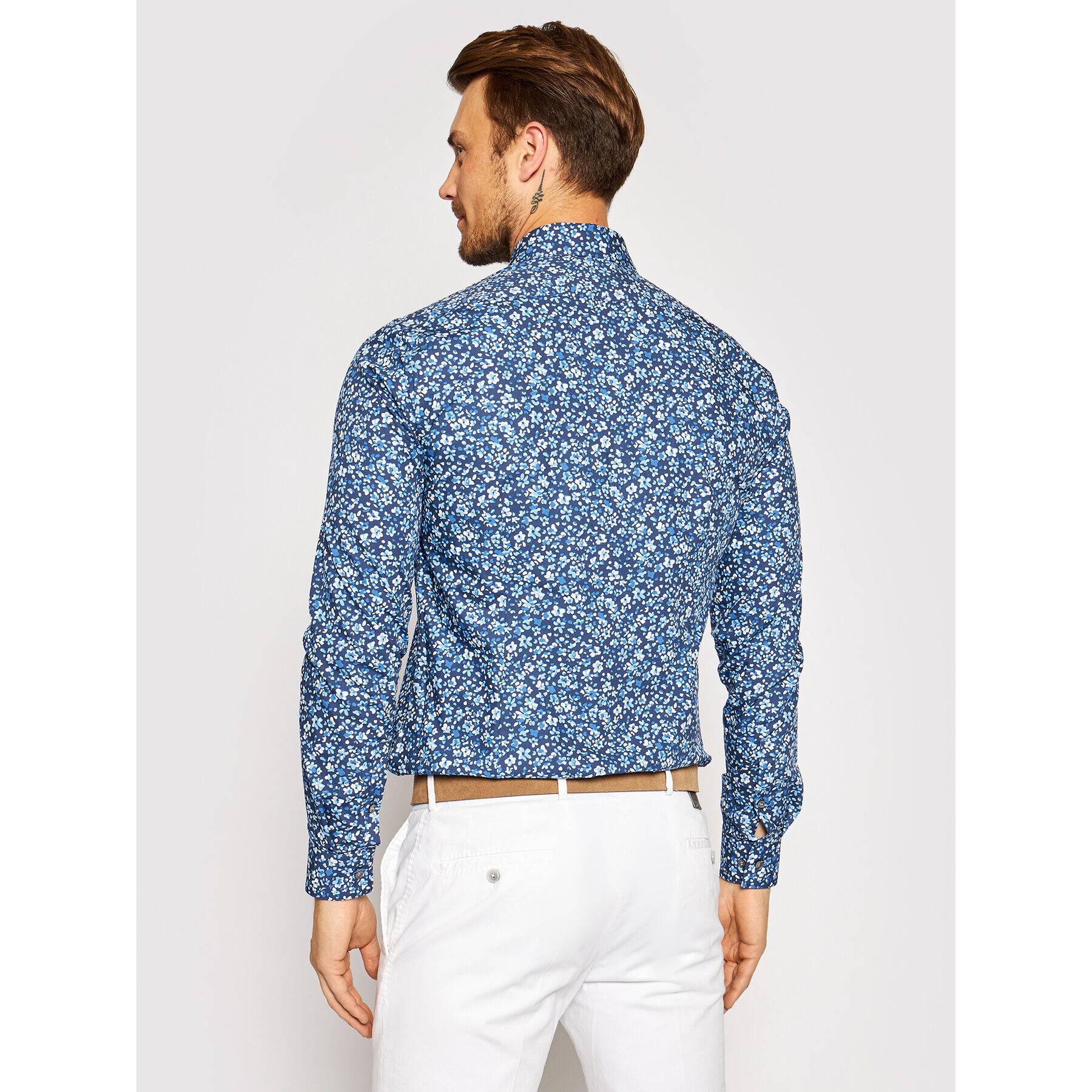 Calvin Klein Риза Printed Contrast K10K107399 Син Slim Fit - Pepit.bg