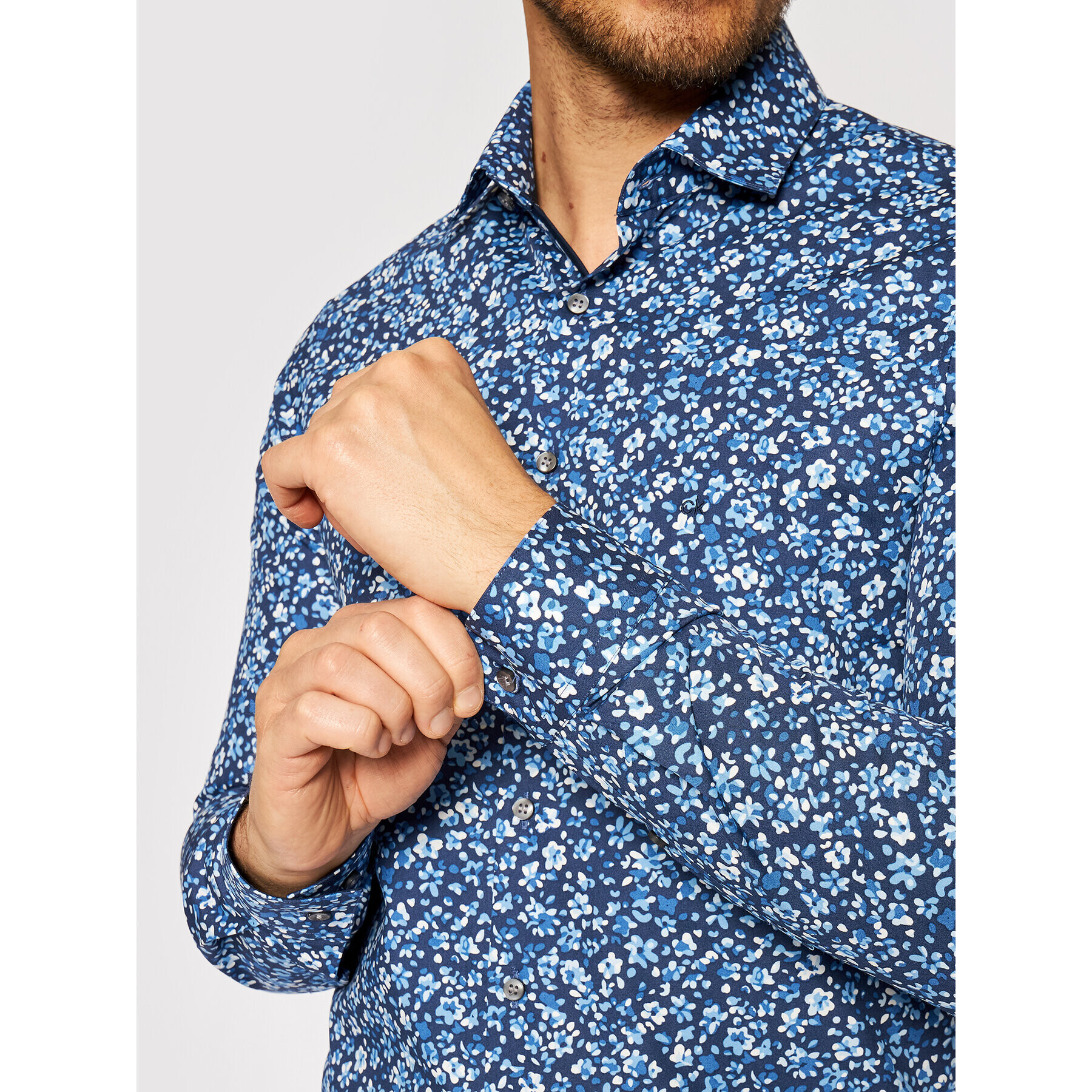 Calvin Klein Риза Printed Contrast K10K107399 Син Slim Fit - Pepit.bg
