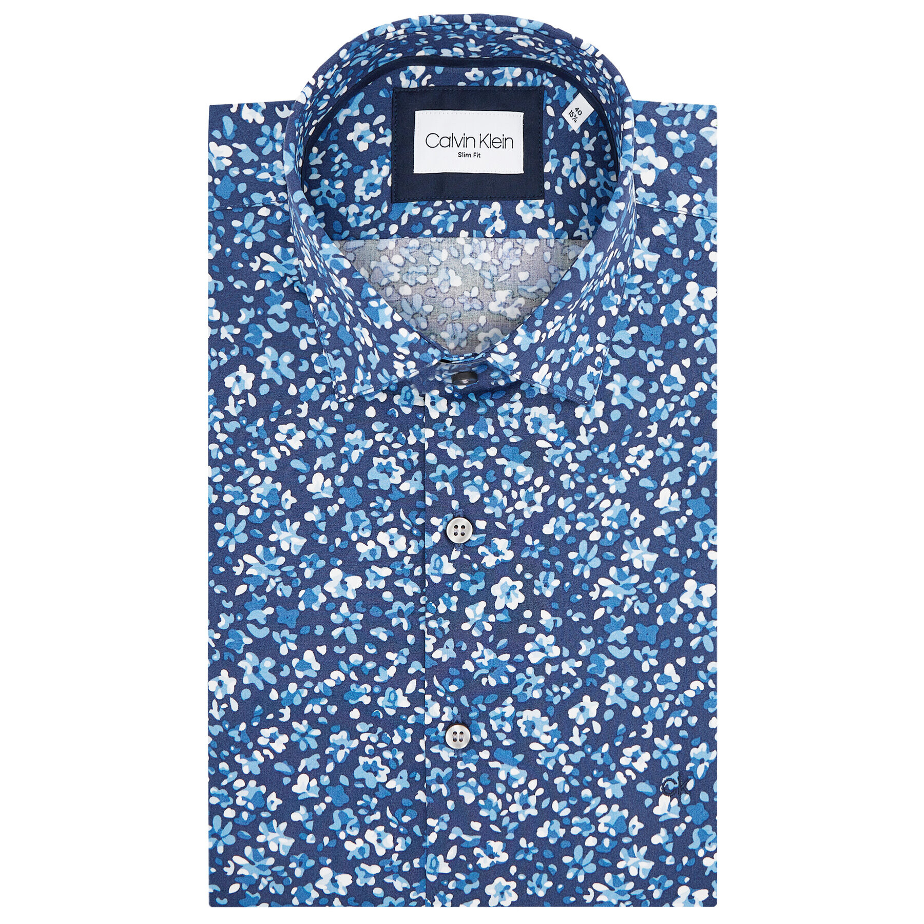 Calvin Klein Риза Printed Contrast K10K107399 Син Slim Fit - Pepit.bg