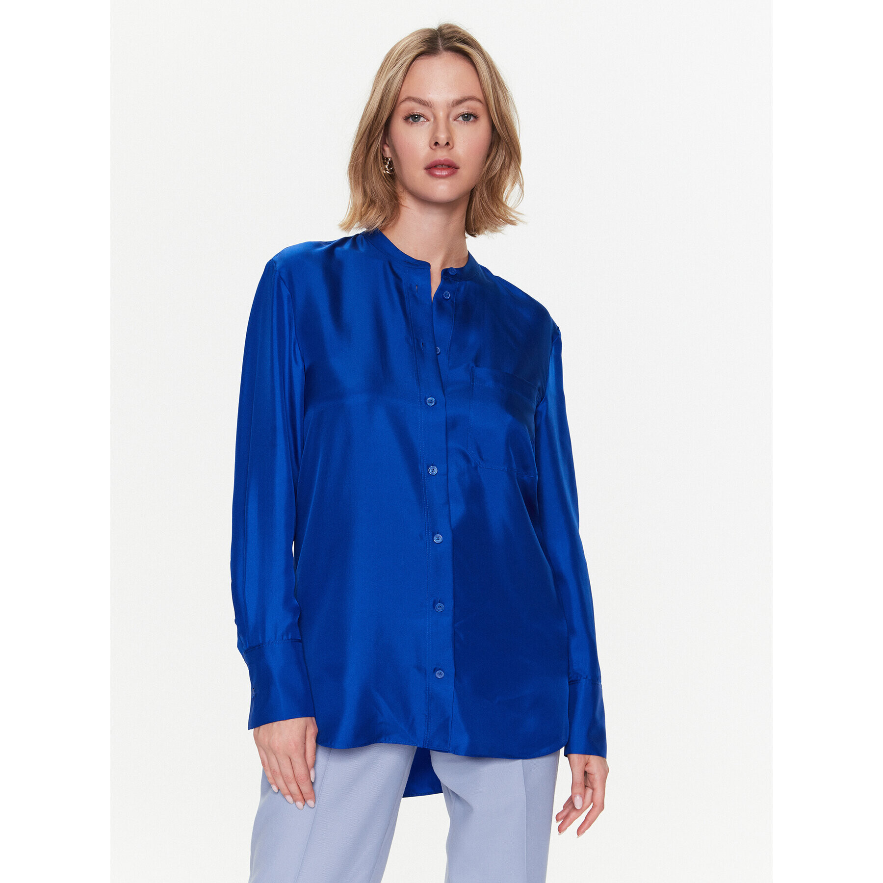 Calvin Klein Риза Silk Relaxed Collarless K20K205207 Син Relaxed Fit - Pepit.bg