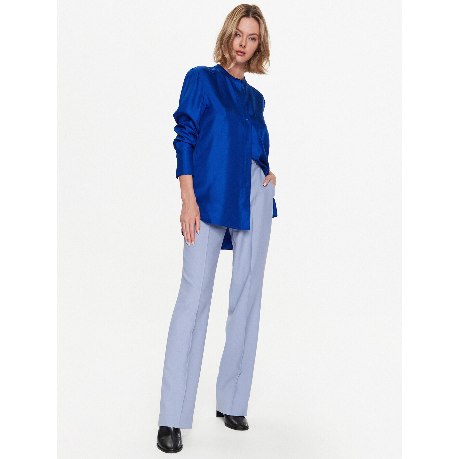 Calvin Klein Риза Silk Relaxed Collarless K20K205207 Син Relaxed Fit - Pepit.bg