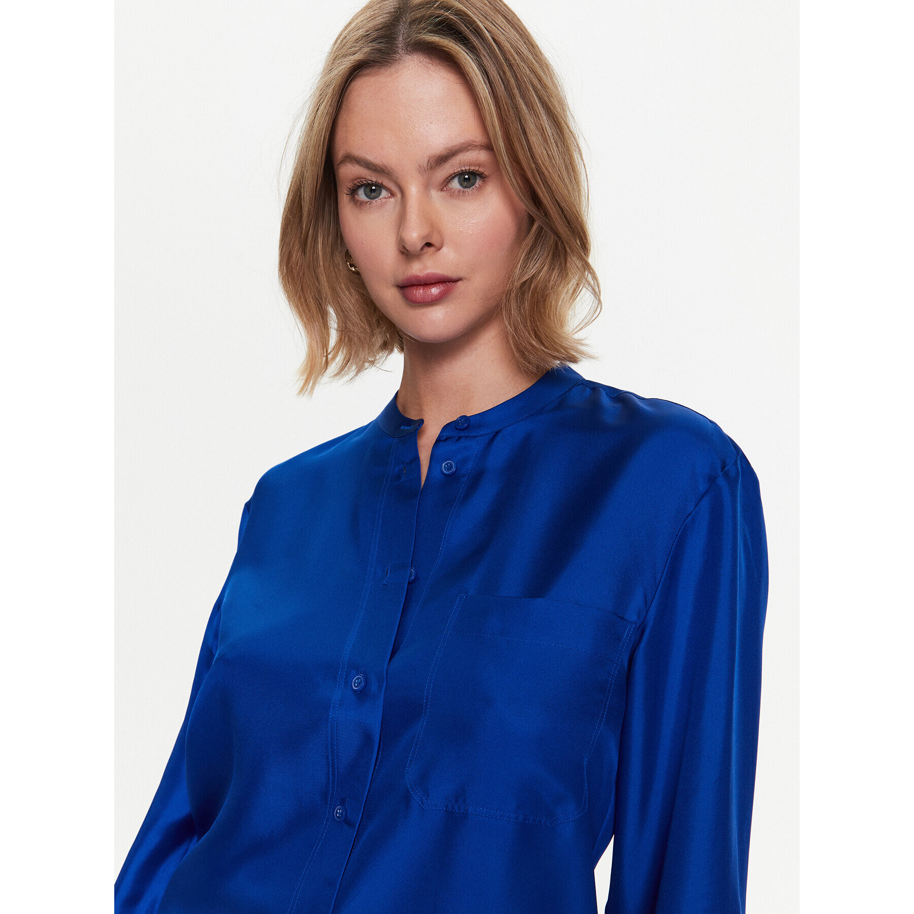 Calvin Klein Риза Silk Relaxed Collarless K20K205207 Син Relaxed Fit - Pepit.bg