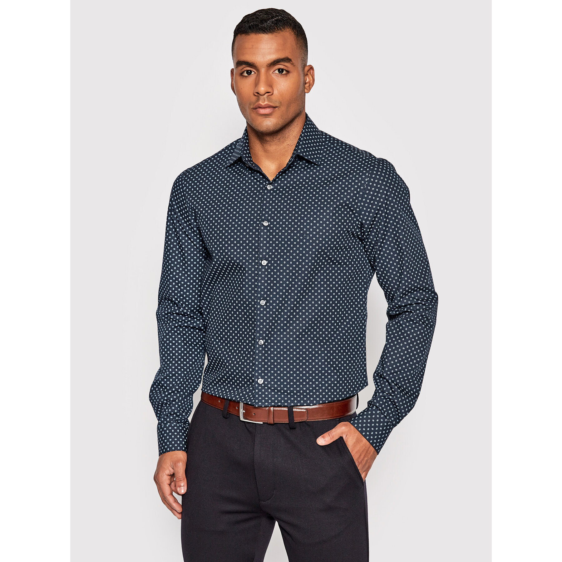 Calvin Klein Риза Square Print K10K109829 Тъмносин Slim Fit - Pepit.bg