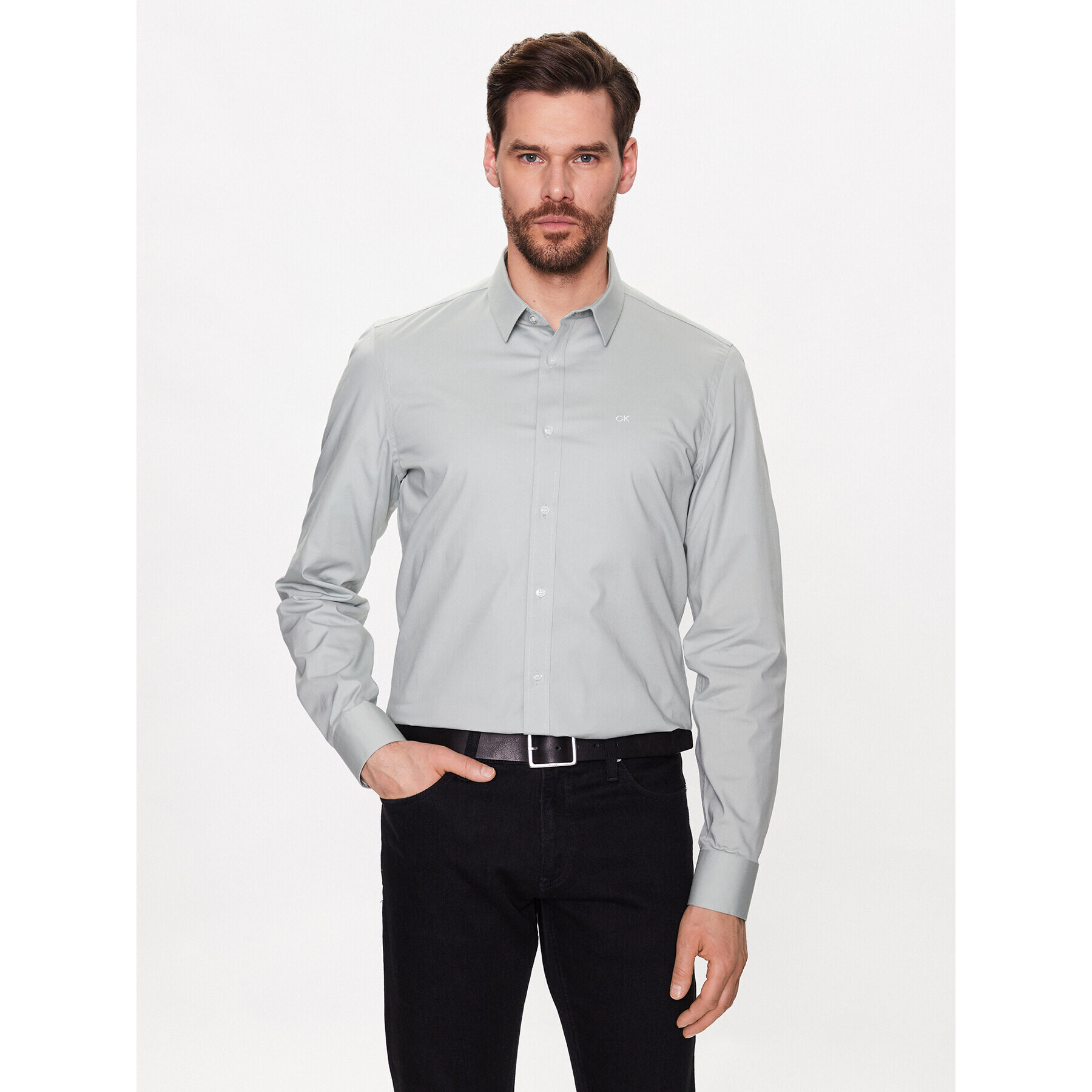 Calvin Klein Риза Stretch Poplin Slim Shirt K10K110856 Син Slim Fit - Pepit.bg