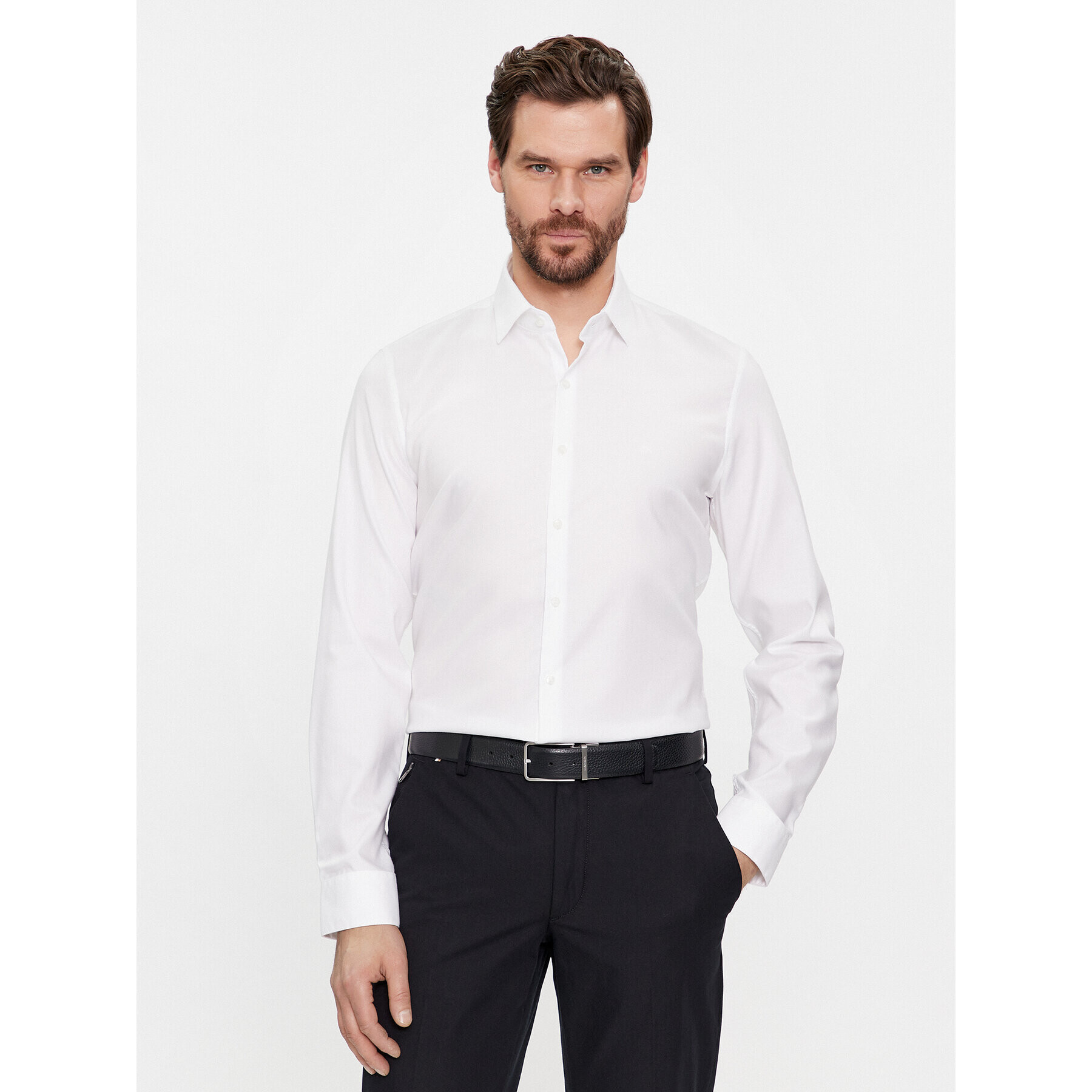 Calvin Klein Риза Structure K10K112106 Бял Slim Fit - Pepit.bg