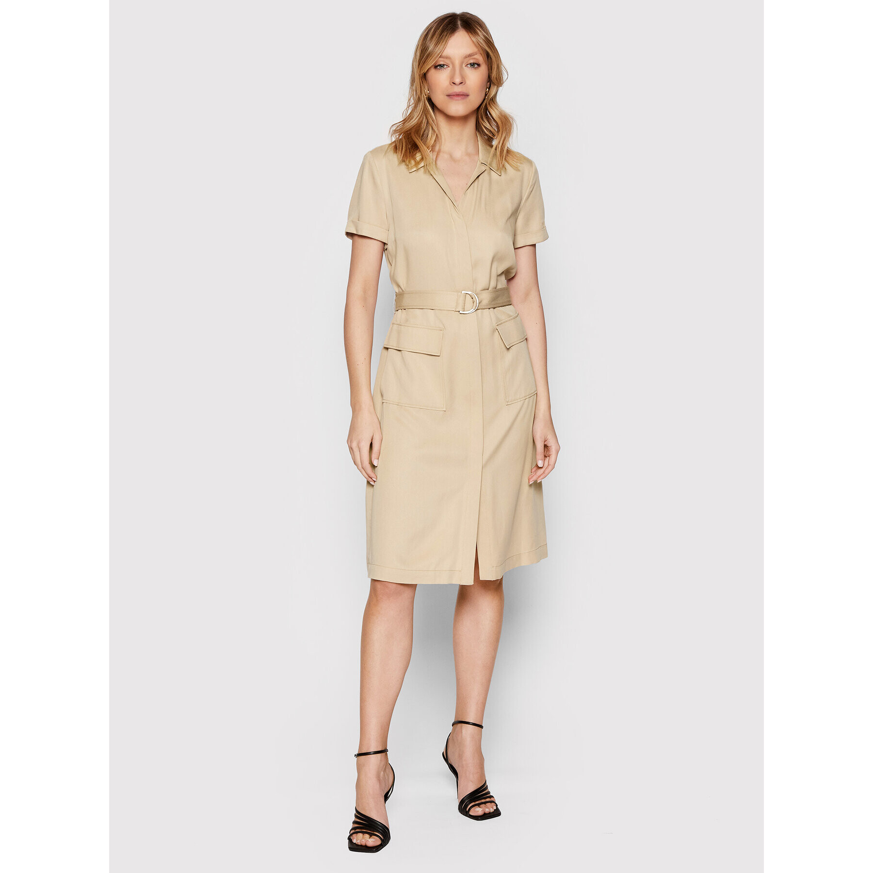 Calvin Klein Рокля тип риза K20K203782 Бежов Regular Fit - Pepit.bg