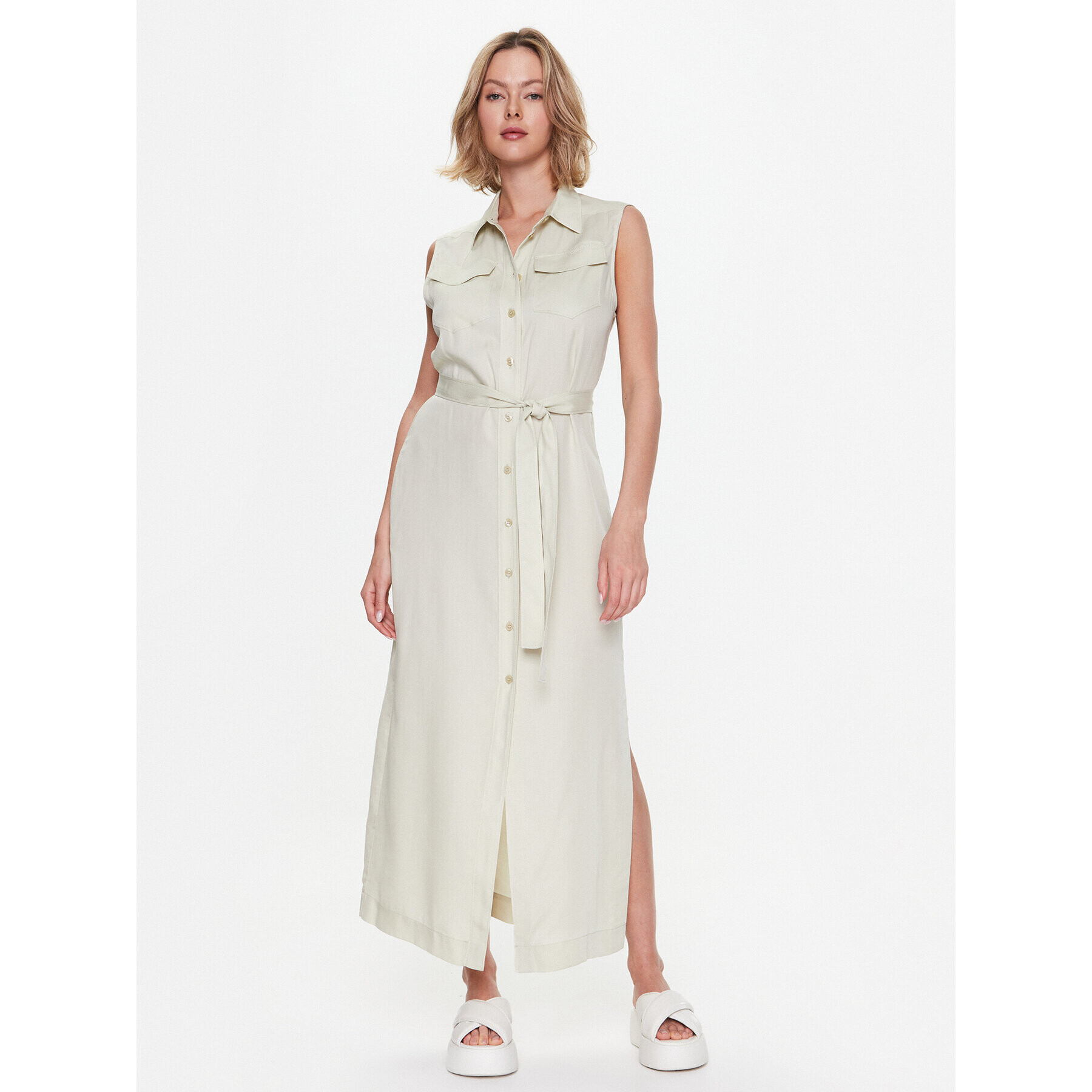 Calvin Klein Рокля тип риза K20K205204 Зелен Regular Fit - Pepit.bg