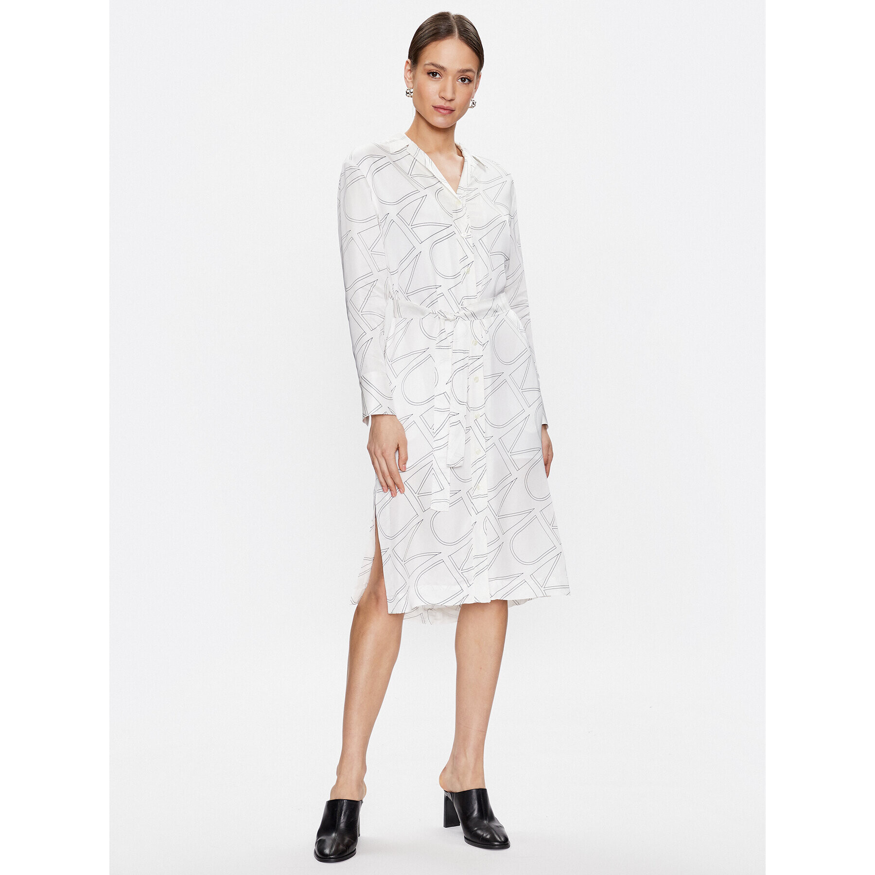 Calvin Klein Рокля тип риза K20K205509 Бял Regular Fit - Pepit.bg
