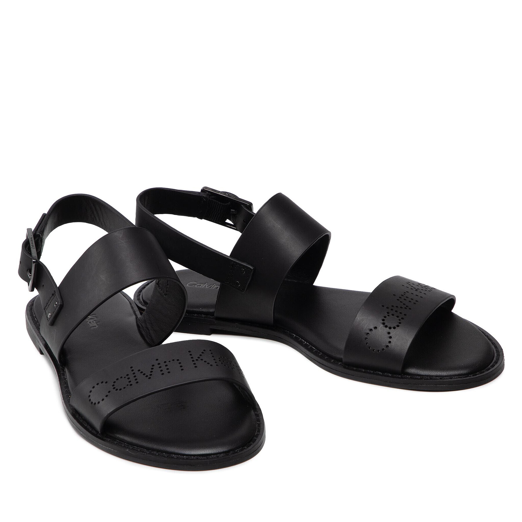 Calvin Klein Сандали Almond Flat Sandal Perf HW0HW00682 Черен - Pepit.bg