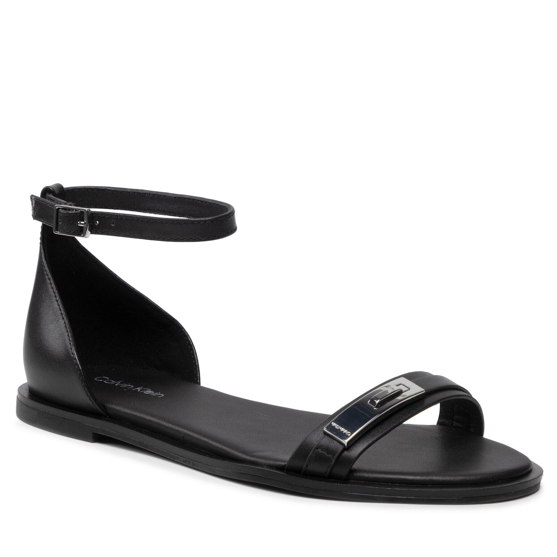 Calvin Klein Сандали Barely There Flat Sndl W/Hdw-Lth HW0HW01187 Черен - Pepit.bg