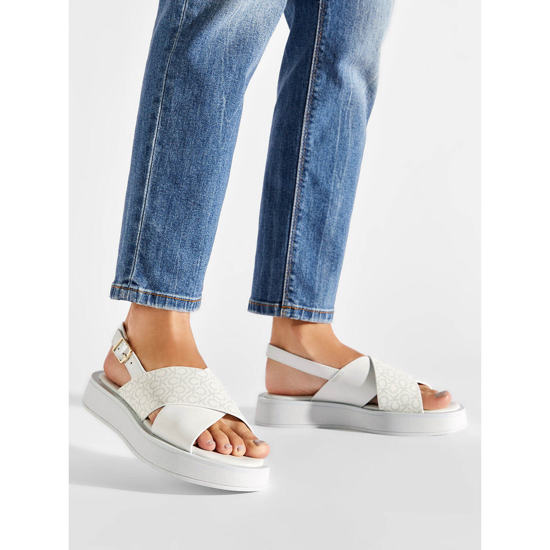 Calvin Klein Сандали Flatform Sanl Moni Mix HW0HW01138 Бял - Pepit.bg