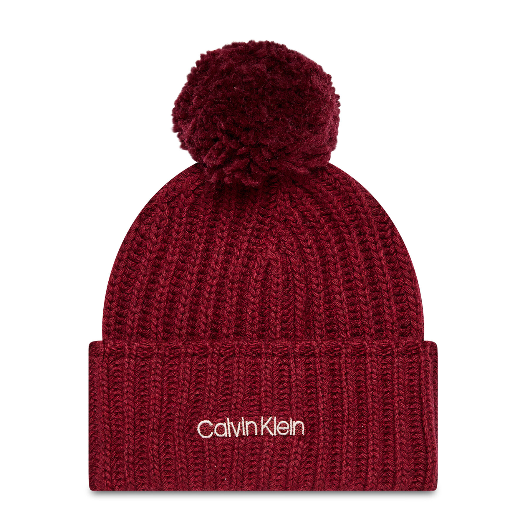 Calvin Klein Шапка Oversized Knit Beanie W Pompom K60K608535 Бордо - Pepit.bg