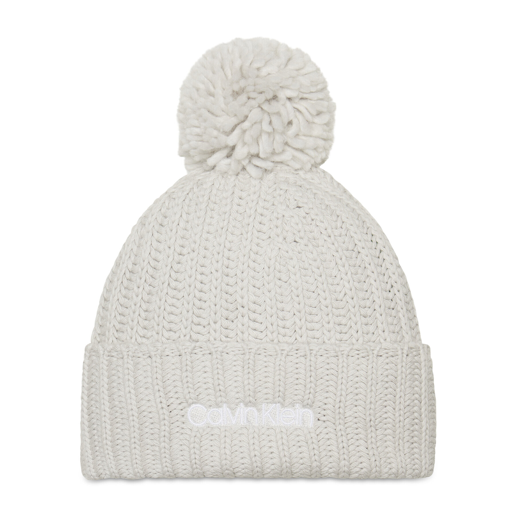 Calvin Klein Шапка Oversized Knit Beanie W/Pompom K60K608535 Сив - Pepit.bg