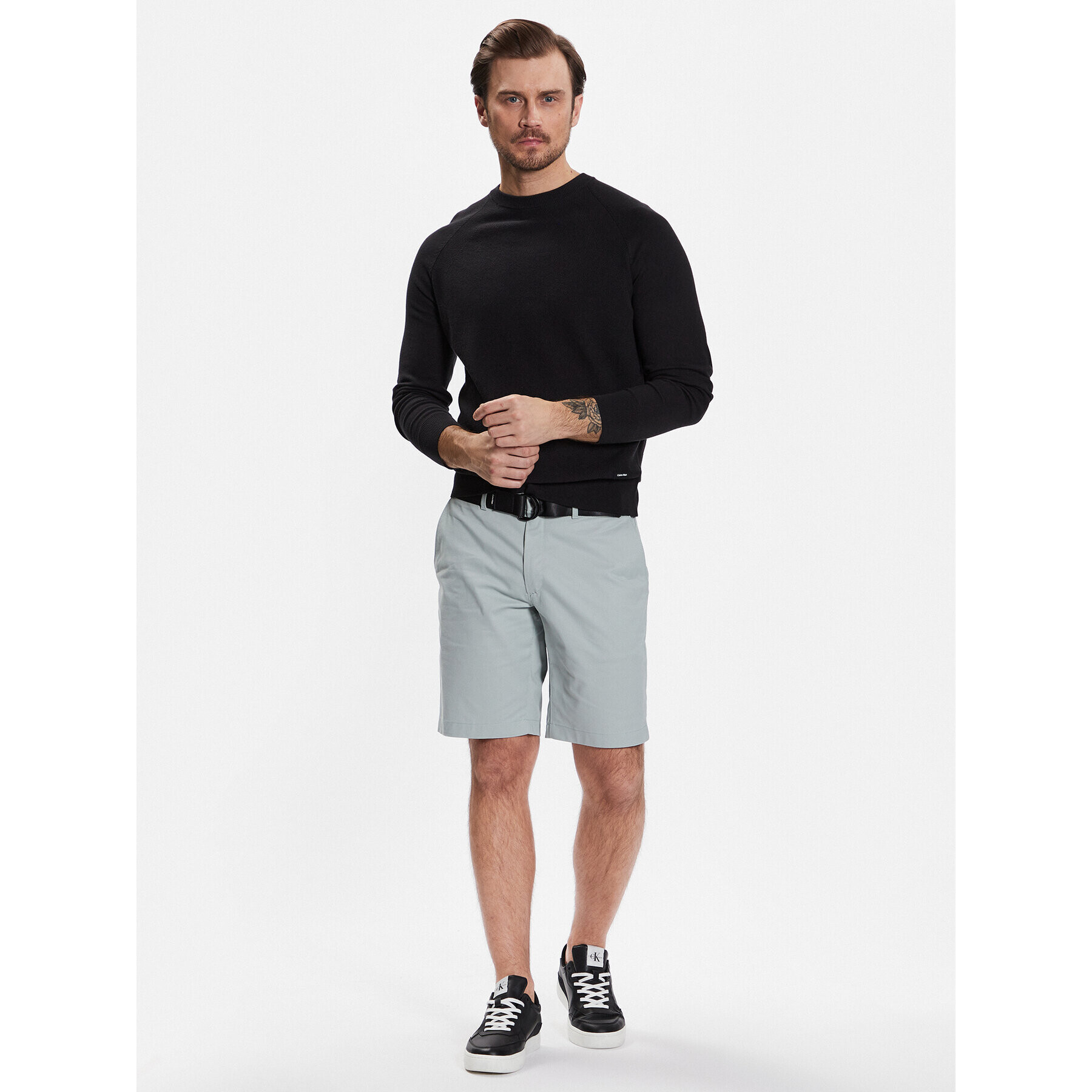 Calvin Klein Шорти от плат Modern Twill Slim Short Belt K10K111788 Син Slim Fit - Pepit.bg