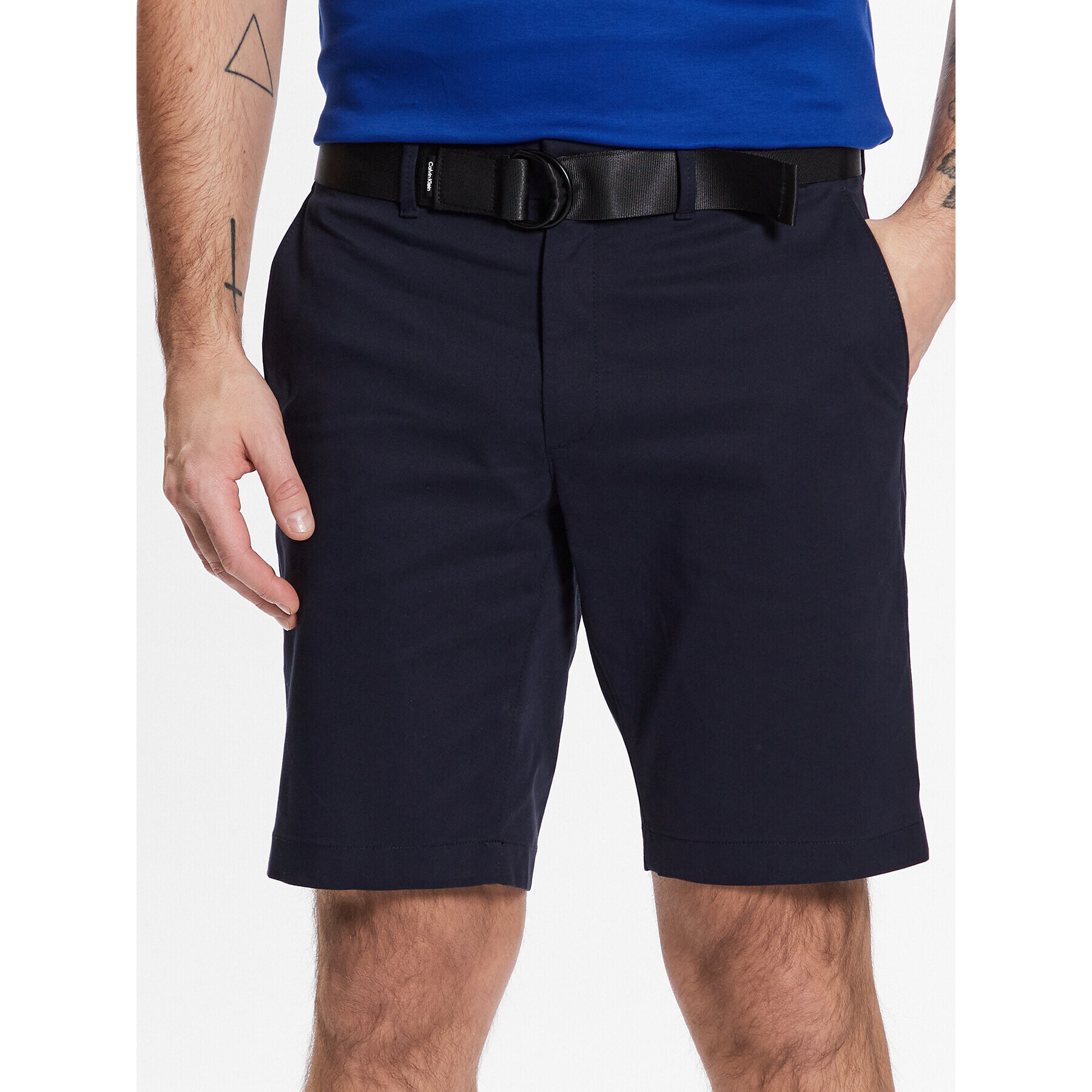 Calvin Klein Шорти от плат Modern Twill Slim Shorts Belt K10K111788 Тъмносин Slim Fit - Pepit.bg