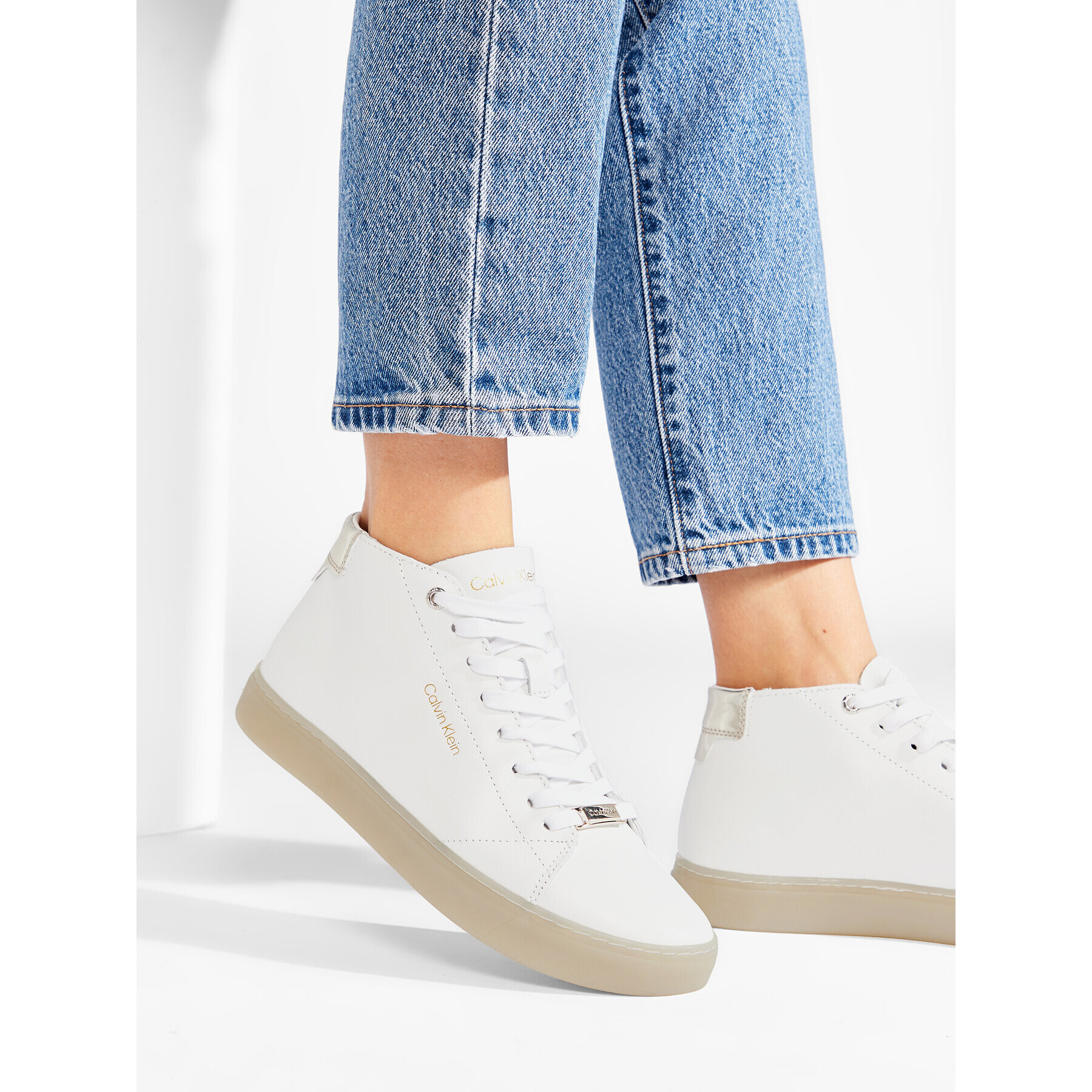 Calvin Klein Сникърси Cupsole Unlined High Top-Lth HW0HW01052 Бял - Pepit.bg