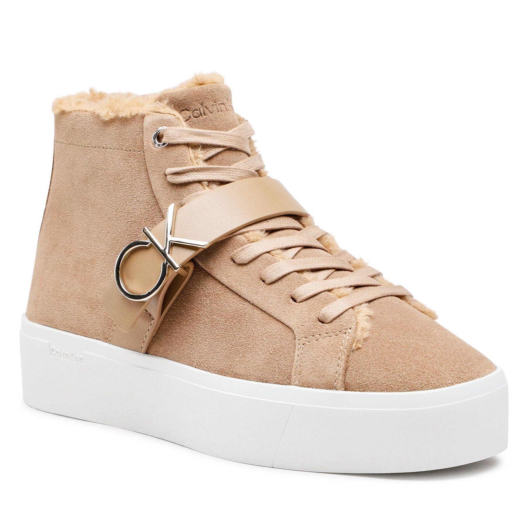 Calvin Klein Сникърси Flatform Cup High Top Ck Hw-S Wl HW0HW01334 Кафяв - Pepit.bg