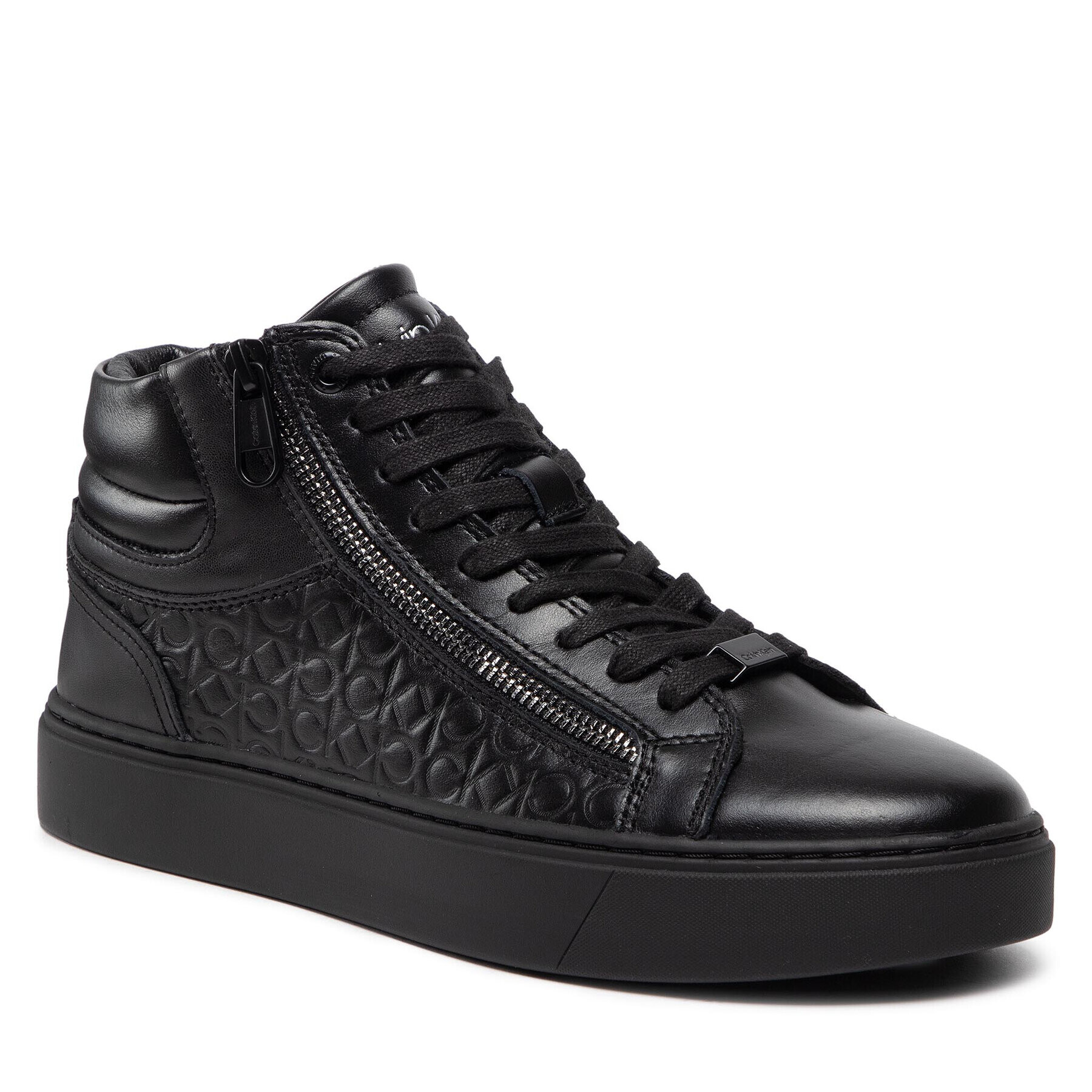 Calvin Klein Сникърси High Top Lace Up W/Zip Mono HM0HM00283 Черен - Pepit.bg