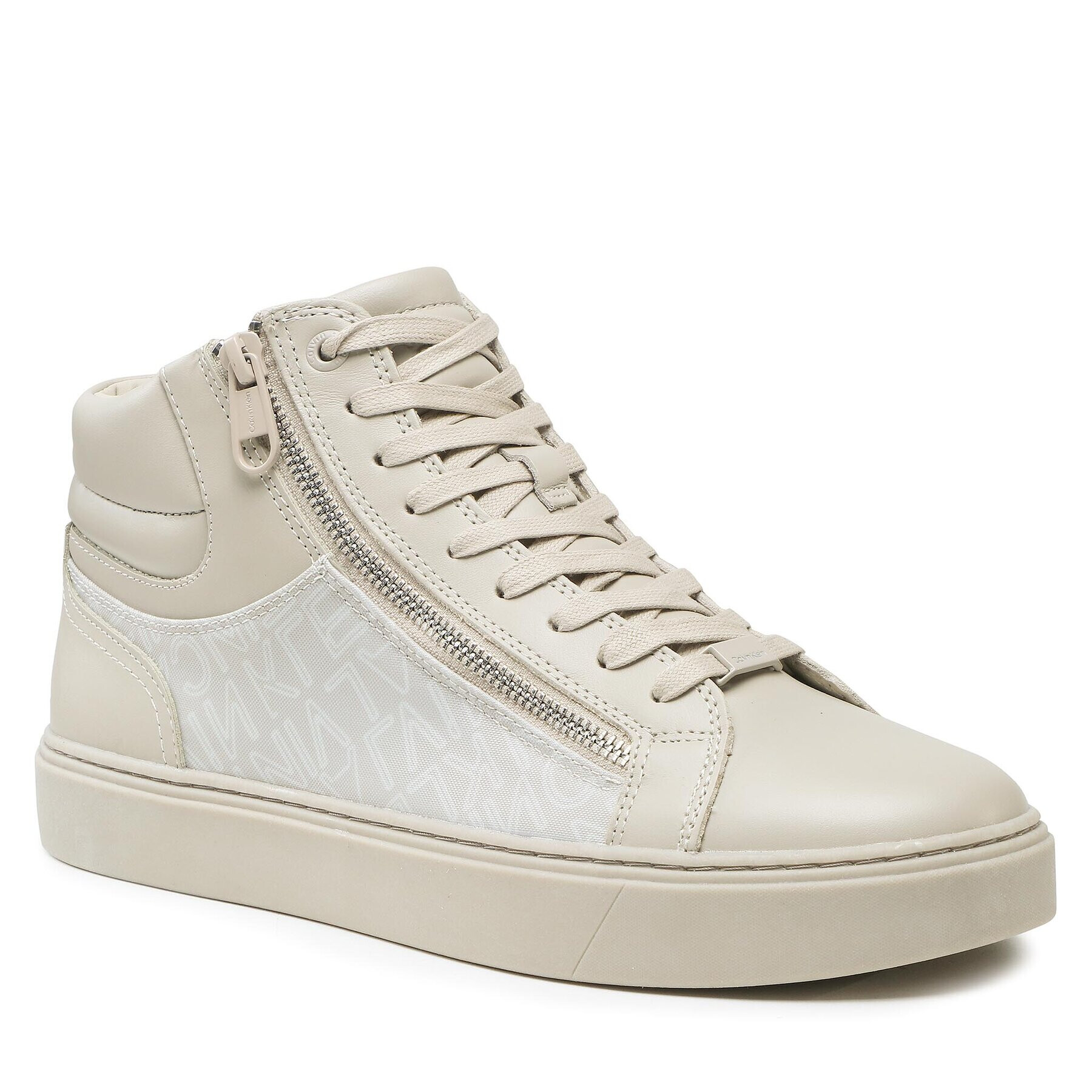 Calvin Klein Сникърси High Top Lace Up W/Zip Mono HM0HM01046 Бежов - Pepit.bg