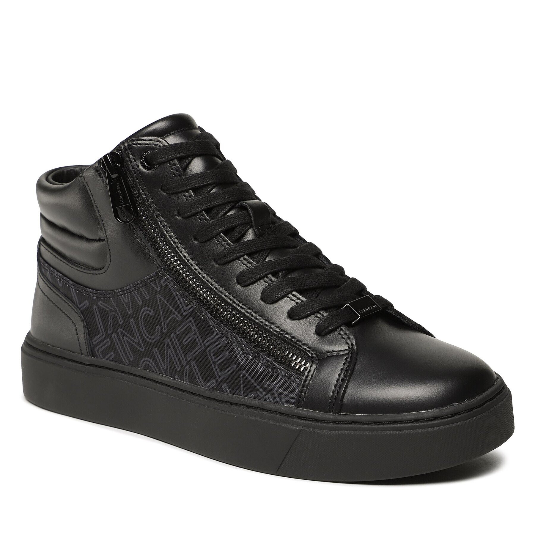 Calvin Klein Сникърси High Top Lace Up W/Zip Mono HM0HM01046 Черен - Pepit.bg