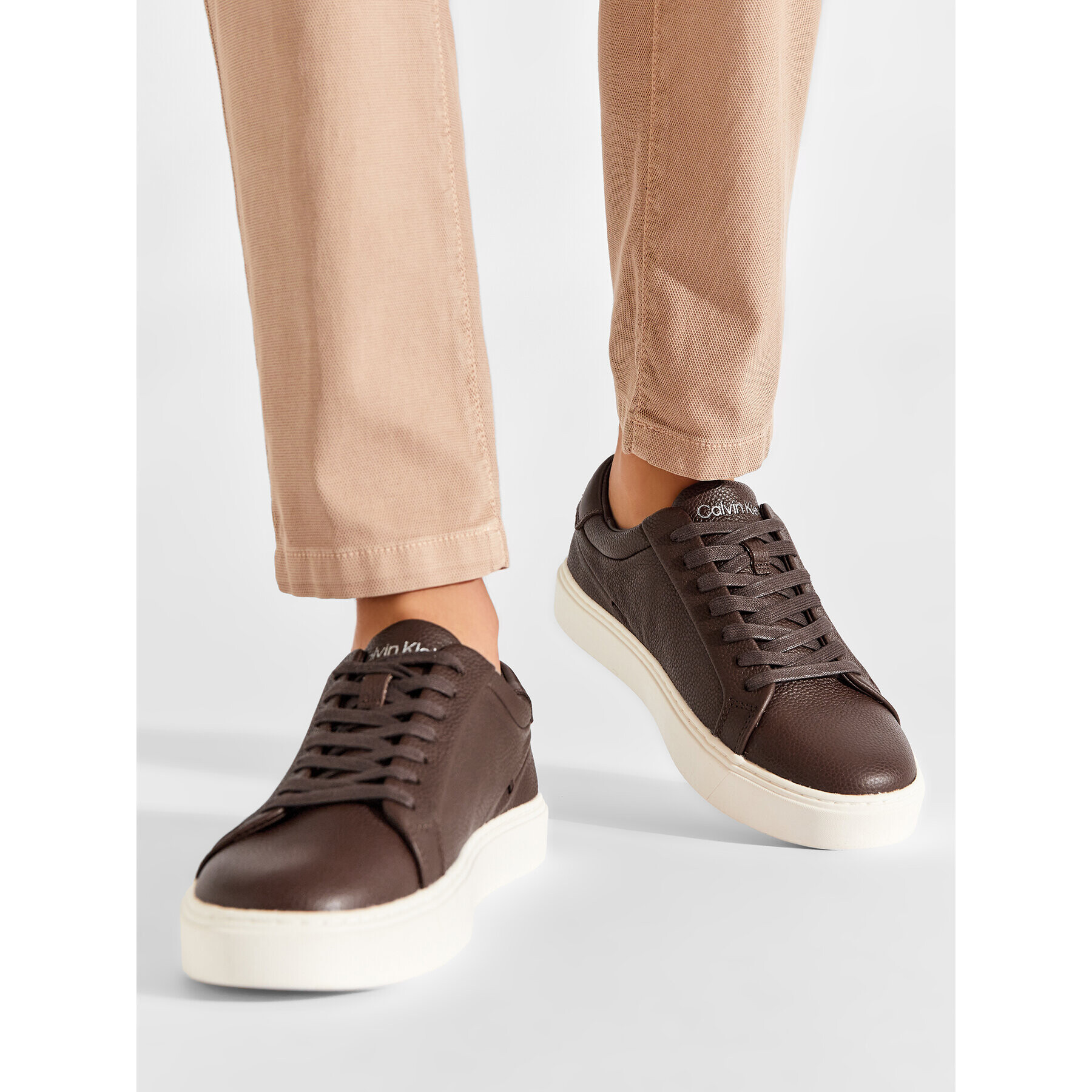 Calvin Klein Сникърси Low Top Lace Up Lth HM0HM00742 Кафяв - Pepit.bg