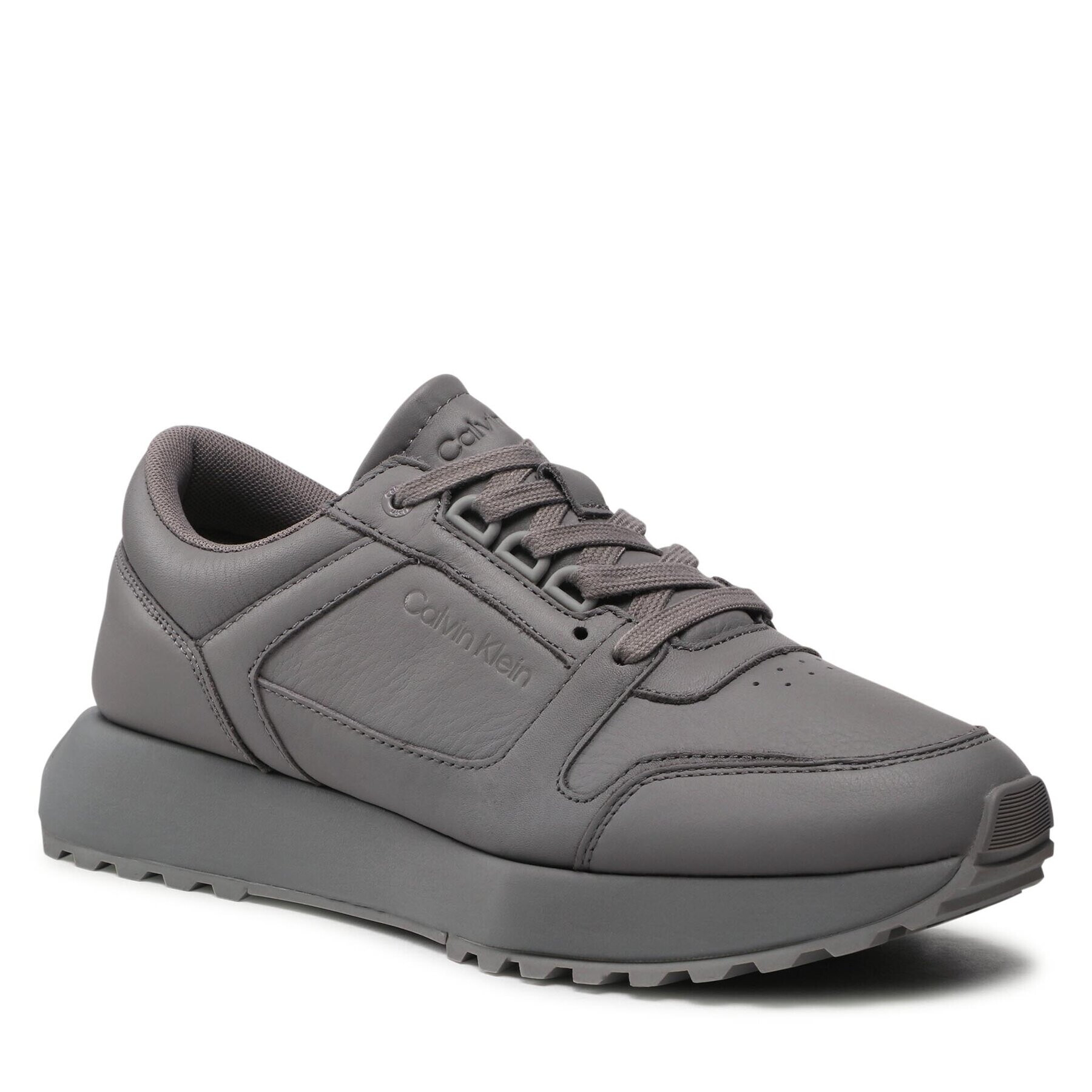 Calvin Klein Сникърси Low Top Lace Up Lth HM0HM00747 Сив - Pepit.bg