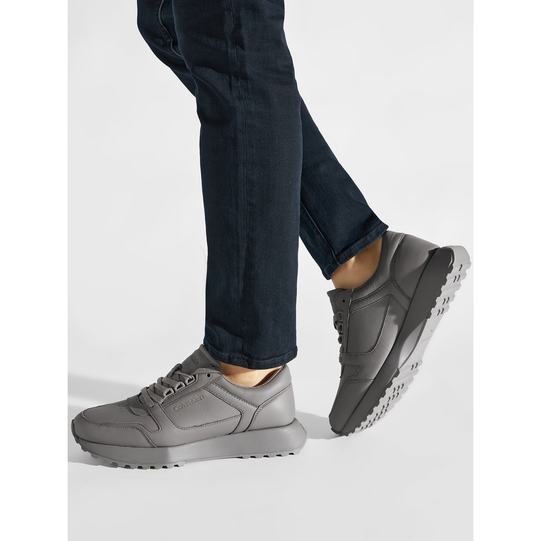Calvin Klein Сникърси Low Top Lace Up Lth HM0HM00747 Сив - Pepit.bg