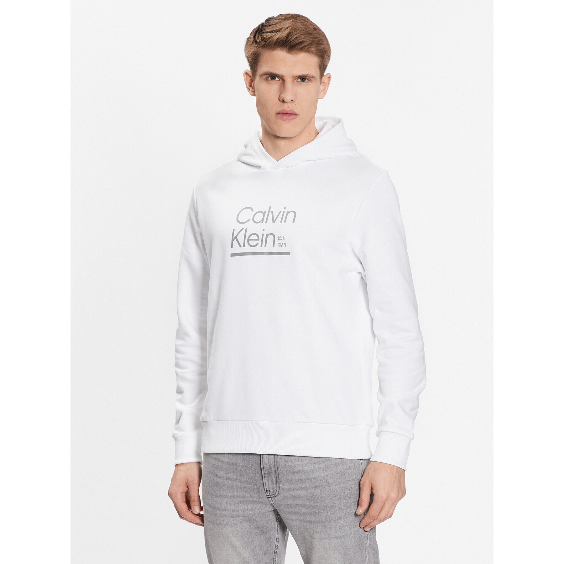 Calvin Klein Суитшърт Contrast Line Logo K10K111569 Бял Regular Fit - Pepit.bg