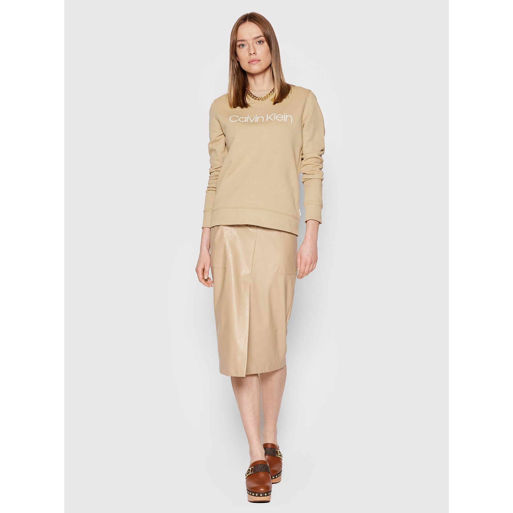 Calvin Klein Суитшърт Core Logo K20K202157 Бежов Regular Fit - Pepit.bg