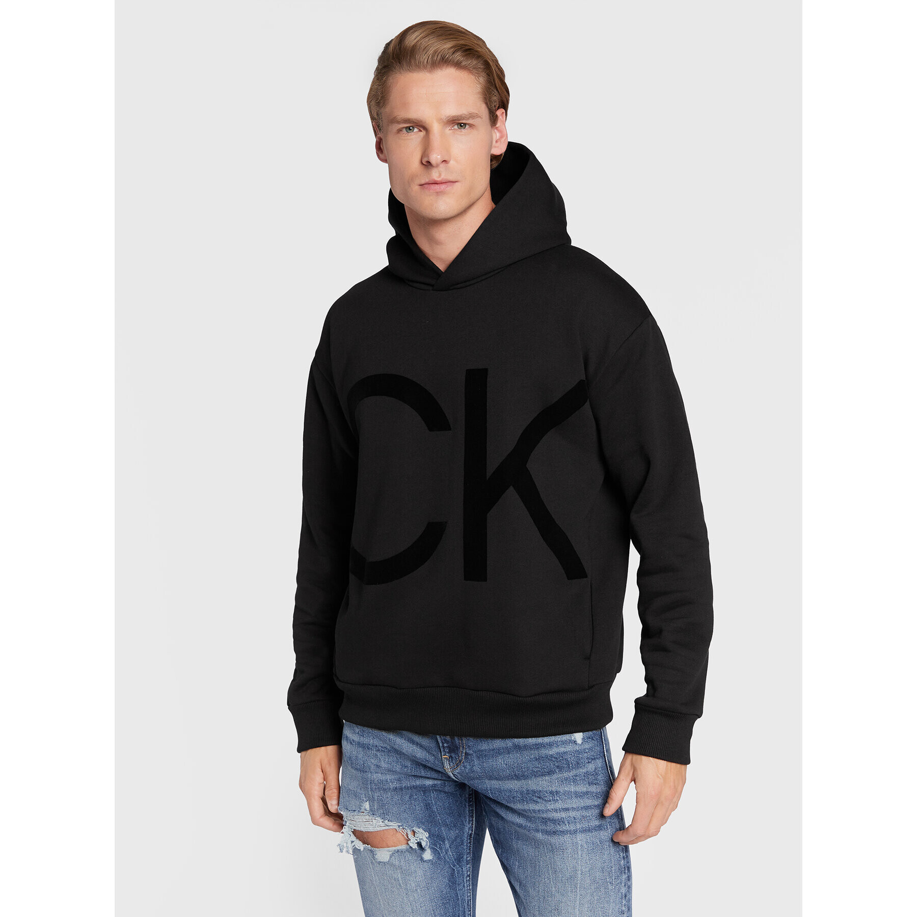 Calvin Klein Суитшърт Flock Logo Comfort K10K110608 Черен Comfort Fit - Pepit.bg