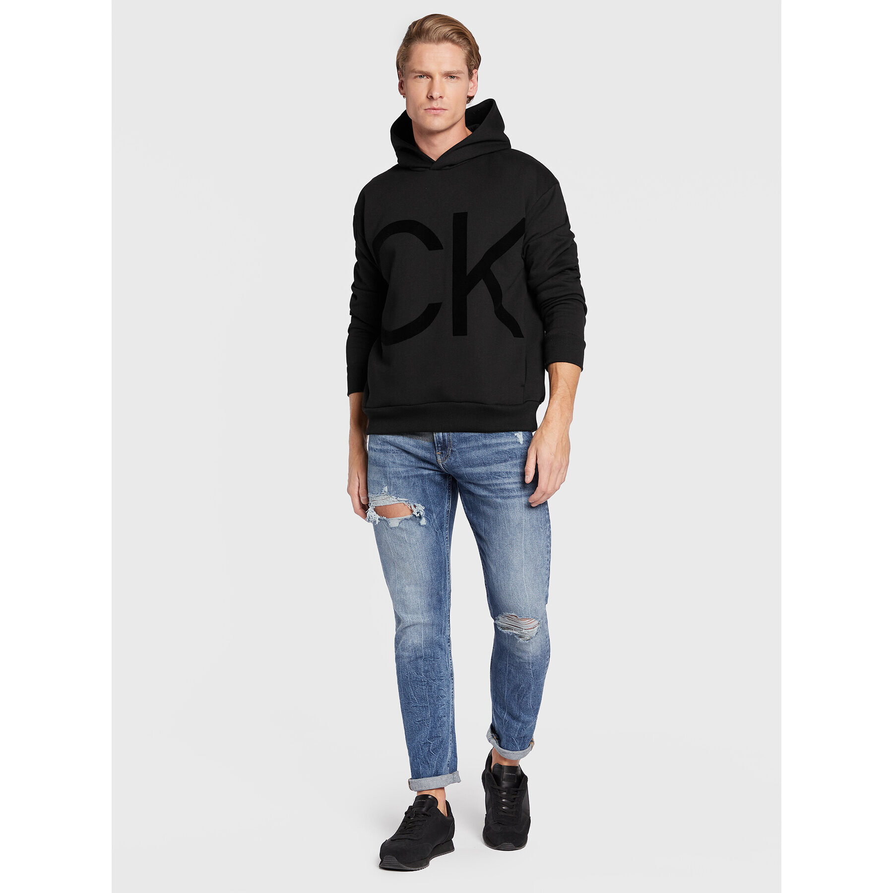 Calvin Klein Суитшърт Flock Logo Comfort K10K110608 Черен Comfort Fit - Pepit.bg