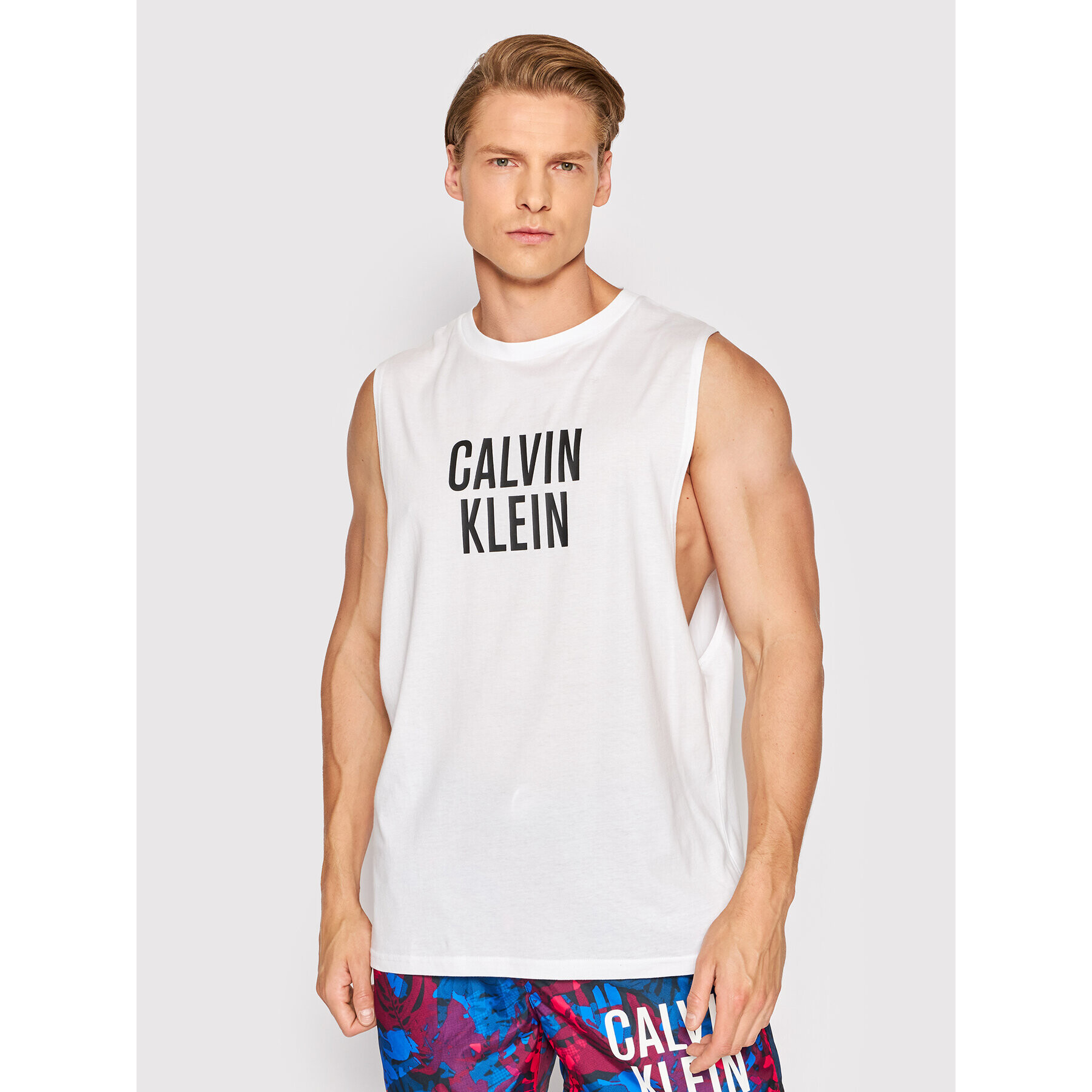 Calvin Klein Swimwear Мъжки топ Crew KM0KM00751 Бял Relaxed Fit - Pepit.bg