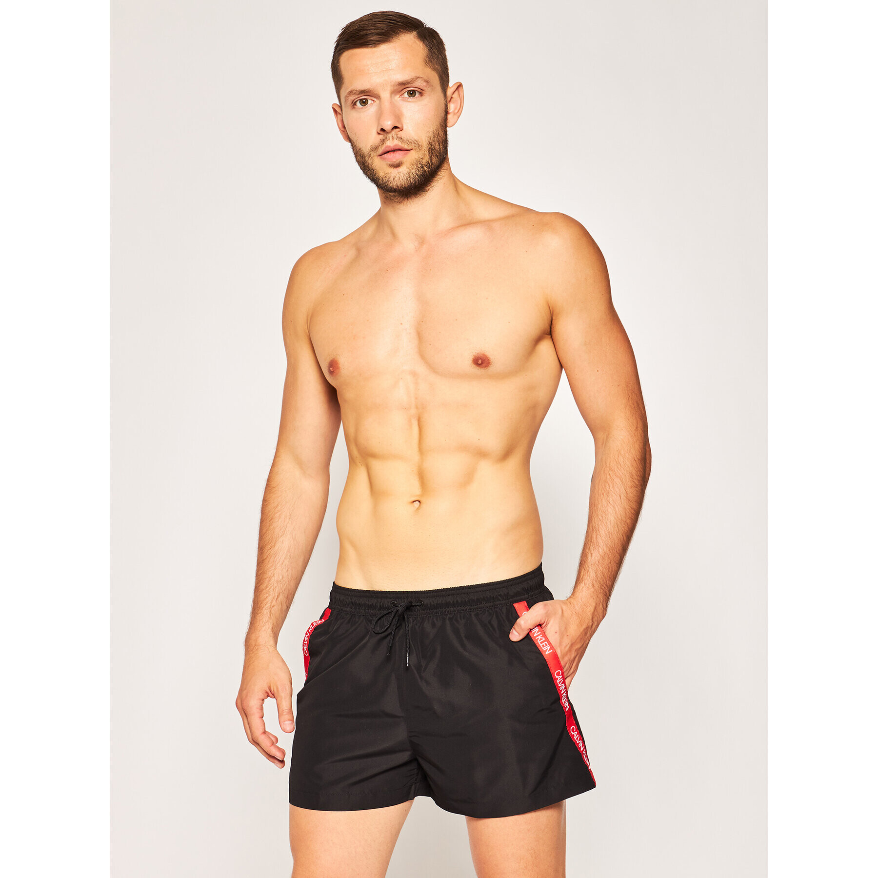 Calvin Klein Swimwear Плувни шорти Drawstring KM0KM00455 Черен Regular Fit - Pepit.bg